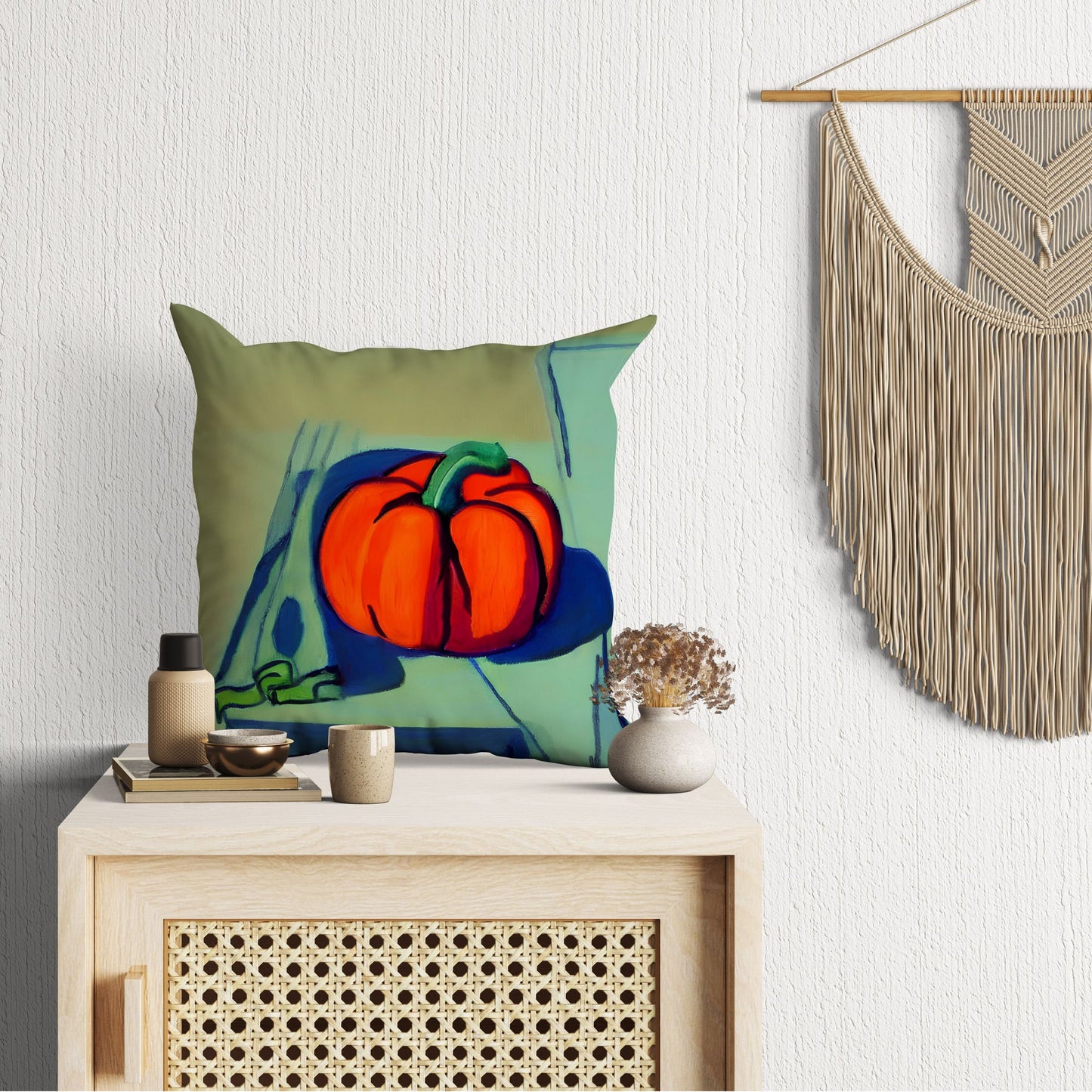 Pumpkin Halloween Original Art Pillow Case, Abstract Throw Pillow Cover, Designer Pillow, Colorful Pillow Case, Watercolor Pillow Cases