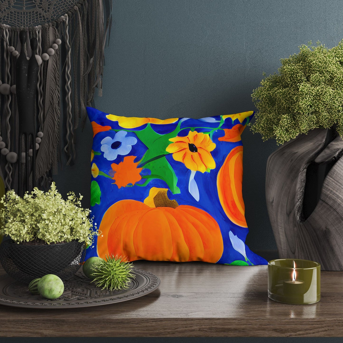 Pumpkins Halloween Original Art Throw Pillow, Abstract Pillow, Original Art Pillow, Colorful Pillow Case, Home Decor Pillow, Sofa Pillows