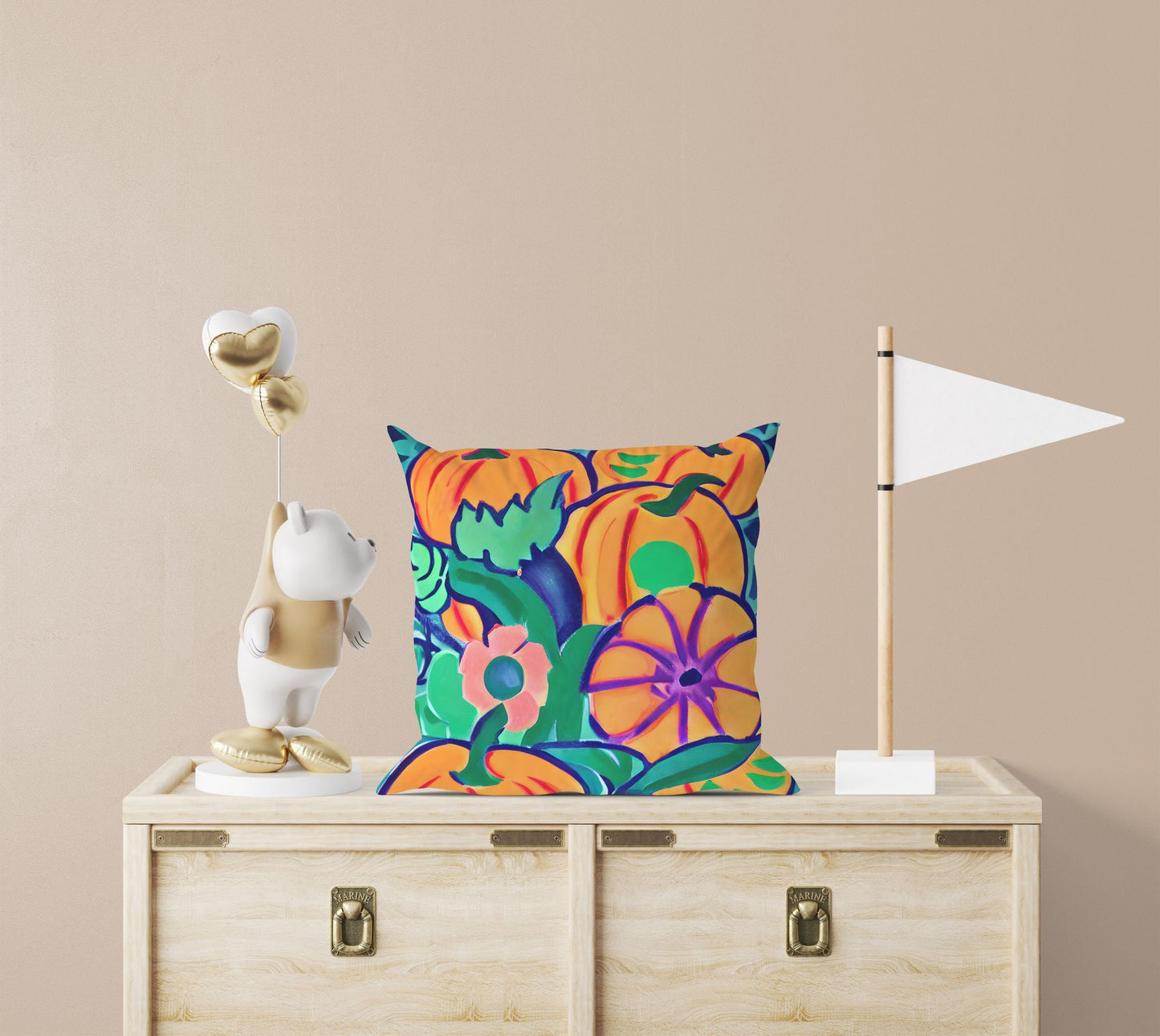Pumpkins Halloween Original Art Toss Pillow, Abstract Pillow, Original Art Pillow, Colorful Pillow Case, Contemporary Pillow, Square Pillow