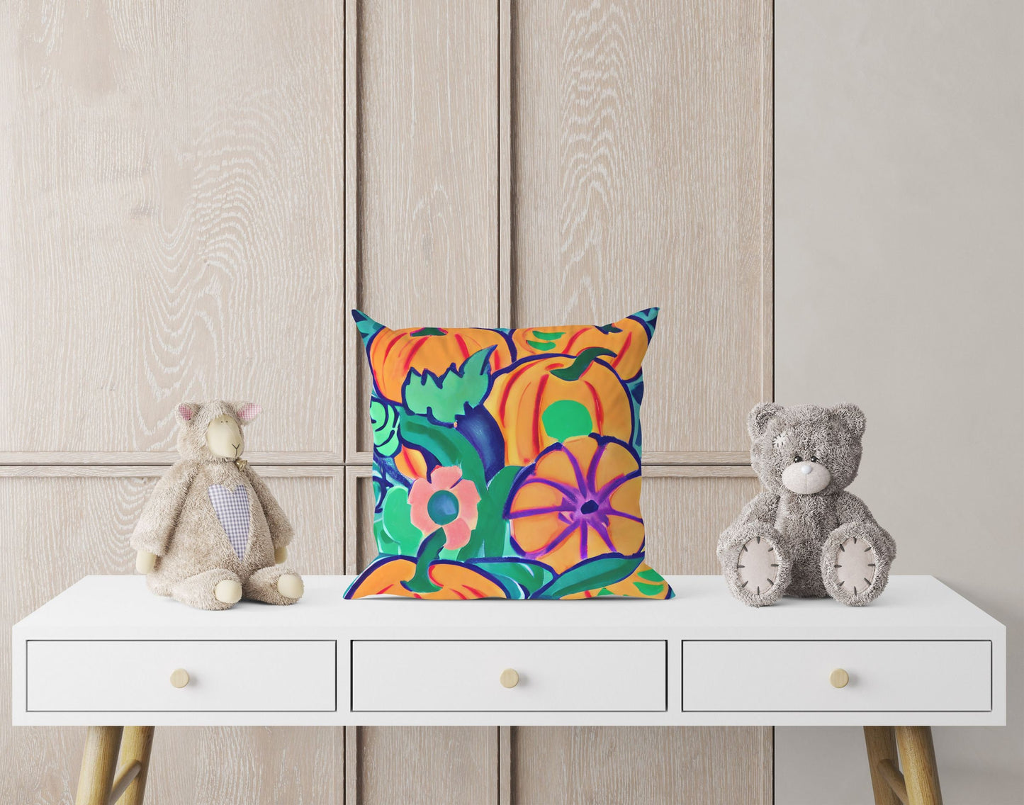 Pumpkins Halloween Original Art Toss Pillow, Abstract Pillow, Original Art Pillow, Colorful Pillow Case, Contemporary Pillow, Square Pillow