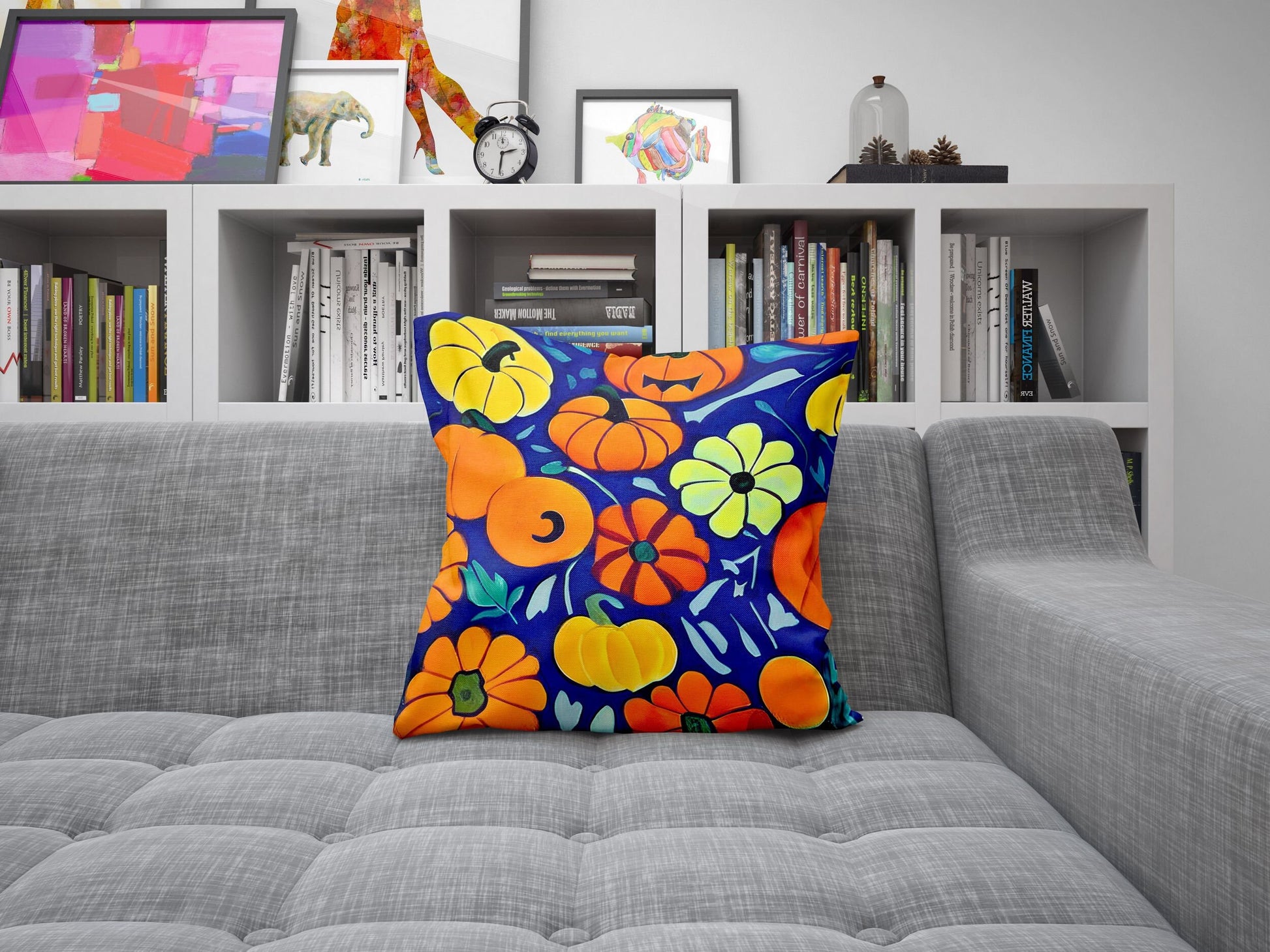 Pumpkins Thanksgiving Original Art Decorative Pillow, Abstract Pillow Case, Soft Pillow Cases, Colorful Pillow Case, Farmhouse Pillow