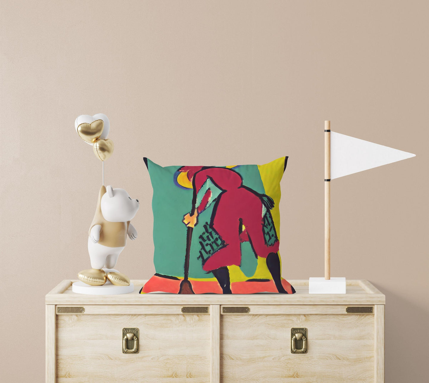 Girl Cleaning Original Art Decorative Pillow, Abstract Throw Pillow Cover, Art Pillow, Colorful Pillow Case, Indoor Pillow Cases