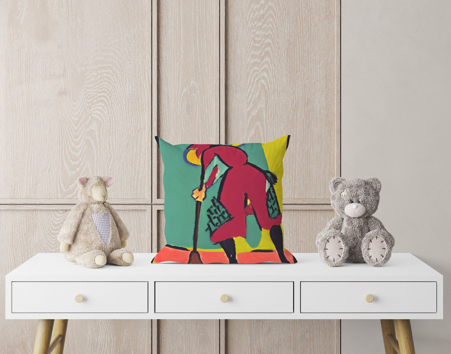 Girl Cleaning Original Art Decorative Pillow, Abstract Throw Pillow Cover, Art Pillow, Colorful Pillow Case, Indoor Pillow Cases