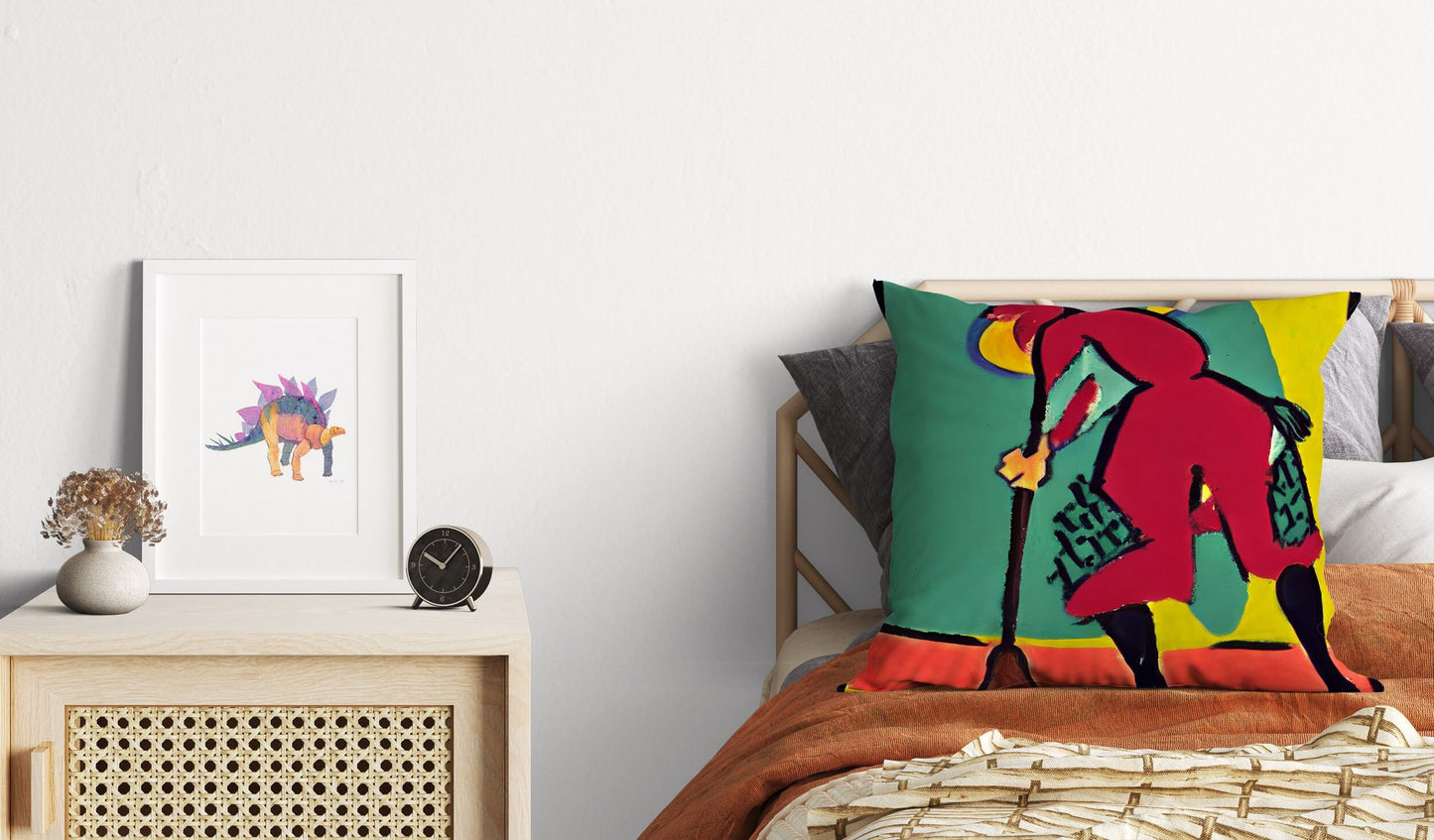 Girl Cleaning Original Art Decorative Pillow, Abstract Throw Pillow Cover, Art Pillow, Colorful Pillow Case, Indoor Pillow Cases