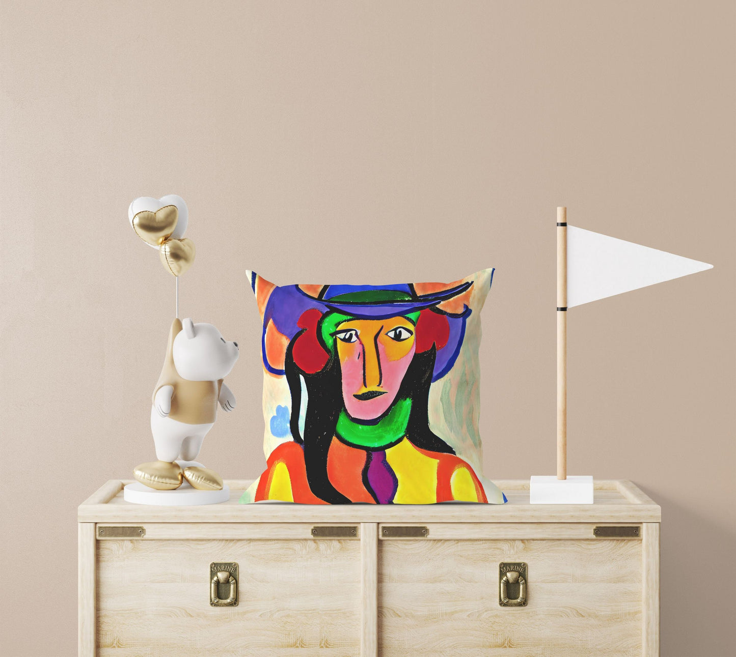 Abstract Girl In A Hat Toss Pillow, Abstract Pillow Case, Artist Pillow, Modern Pillow, Square Pillow, Christmas Pillow, Abstract Decor