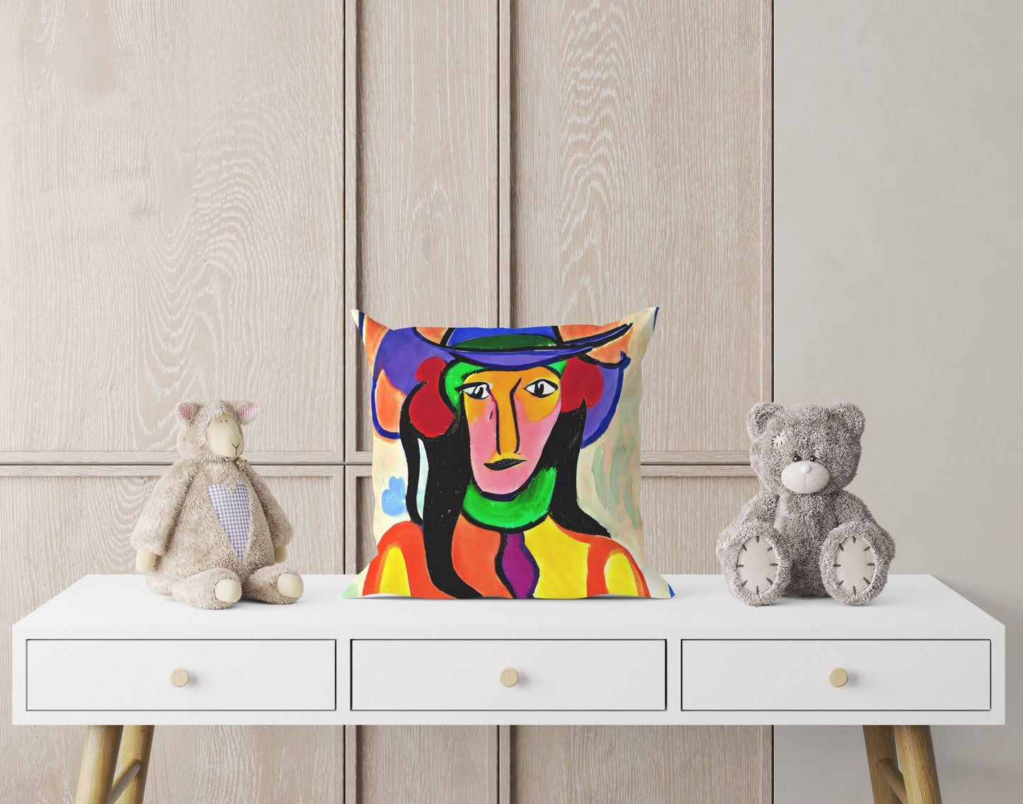 Abstract Girl In A Hat Toss Pillow, Abstract Pillow Case, Artist Pillow, Modern Pillow, Square Pillow, Christmas Pillow, Abstract Decor