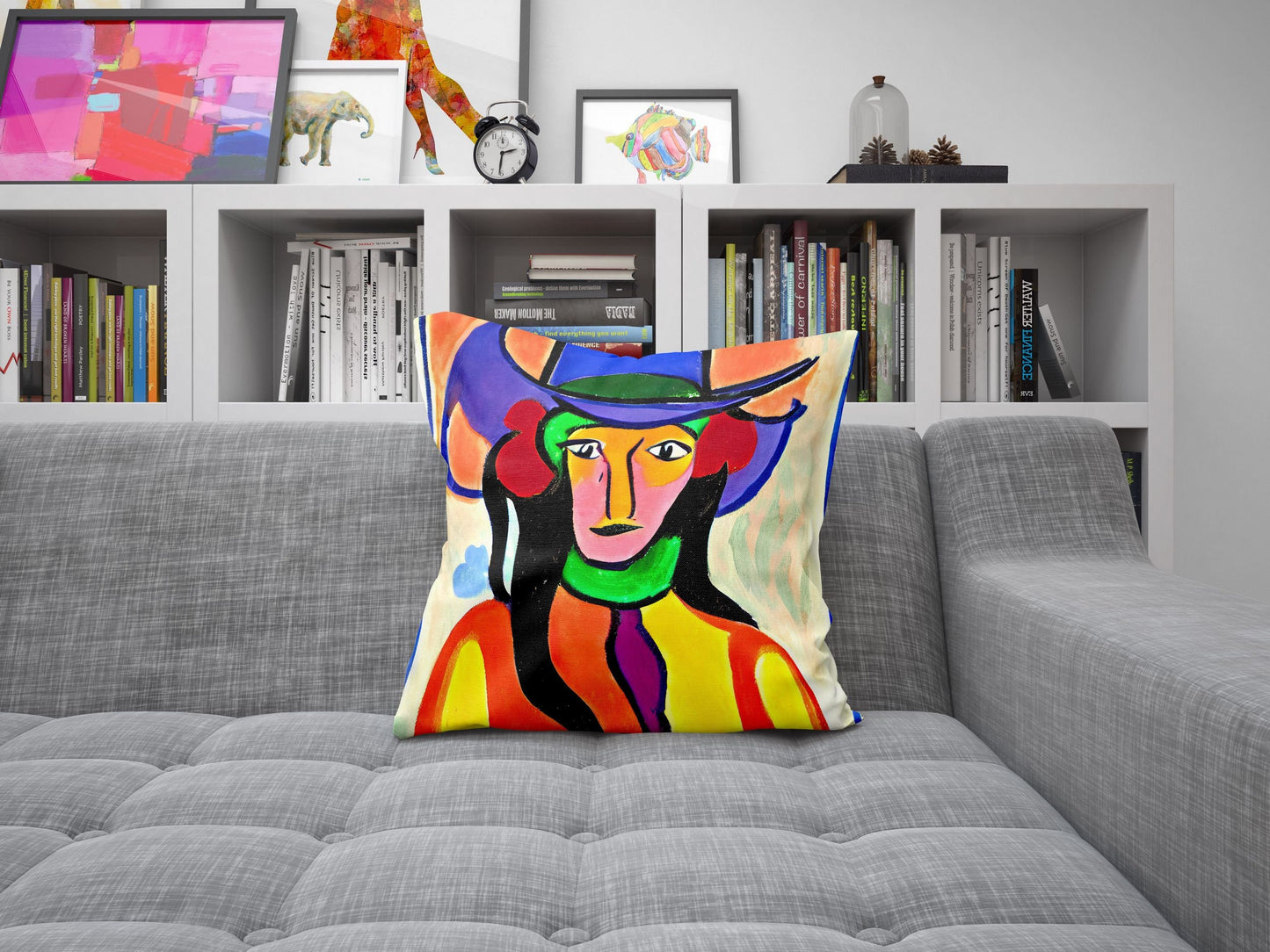 Abstract Girl In A Hat Toss Pillow, Abstract Pillow Case, Artist Pillow, Modern Pillow, Square Pillow, Christmas Pillow, Abstract Decor