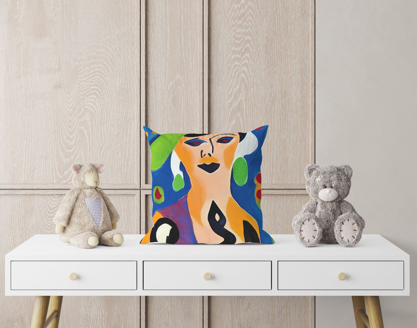 Abstract Girl Decorative Pillow, Abstract Art Pillow, Original Art Pillow, Colorful Pillow Case, Fashion, Large Pillow Cases, Nursery