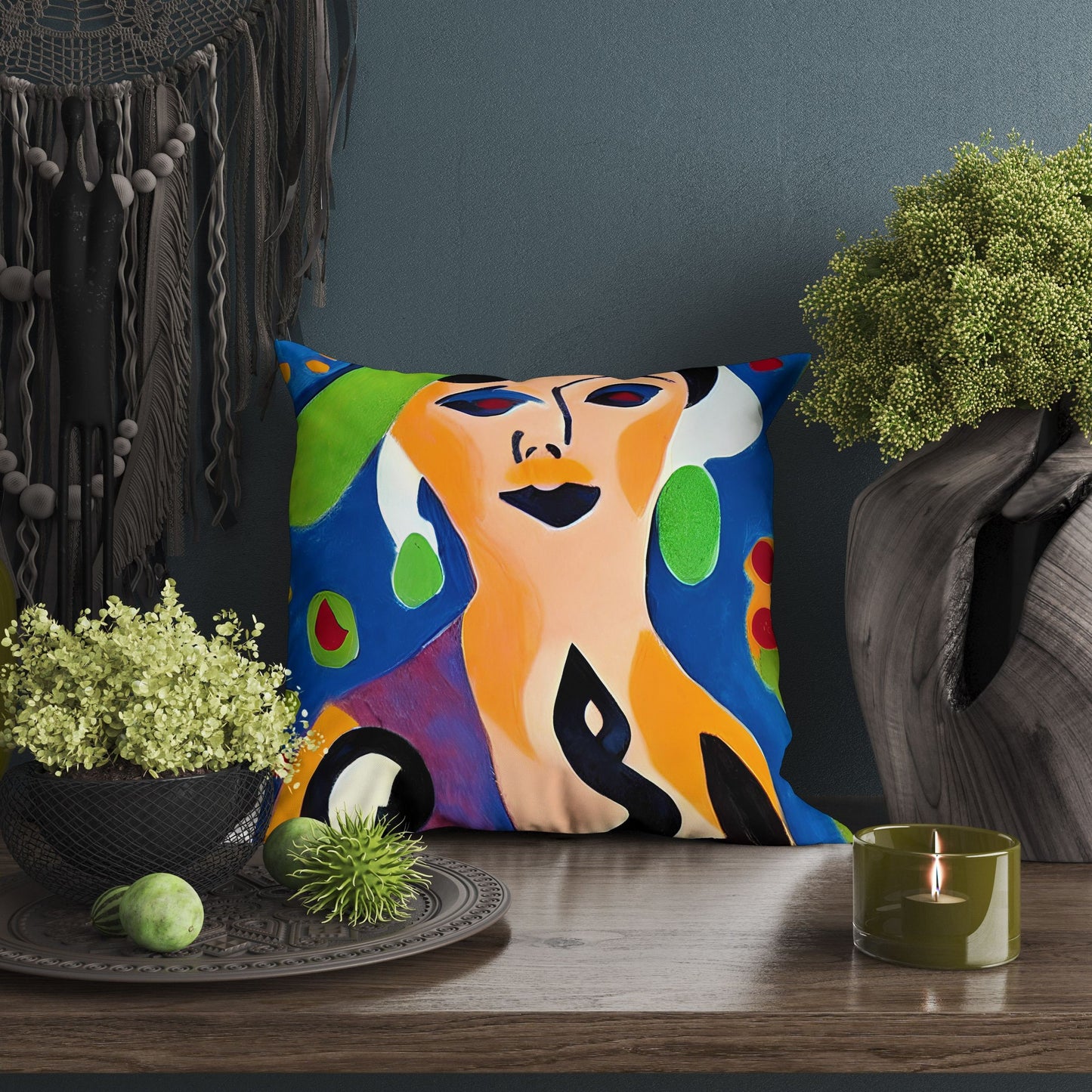 Abstract Girl Decorative Pillow, Abstract Art Pillow, Original Art Pillow, Colorful Pillow Case, Fashion, Large Pillow Cases, Nursery