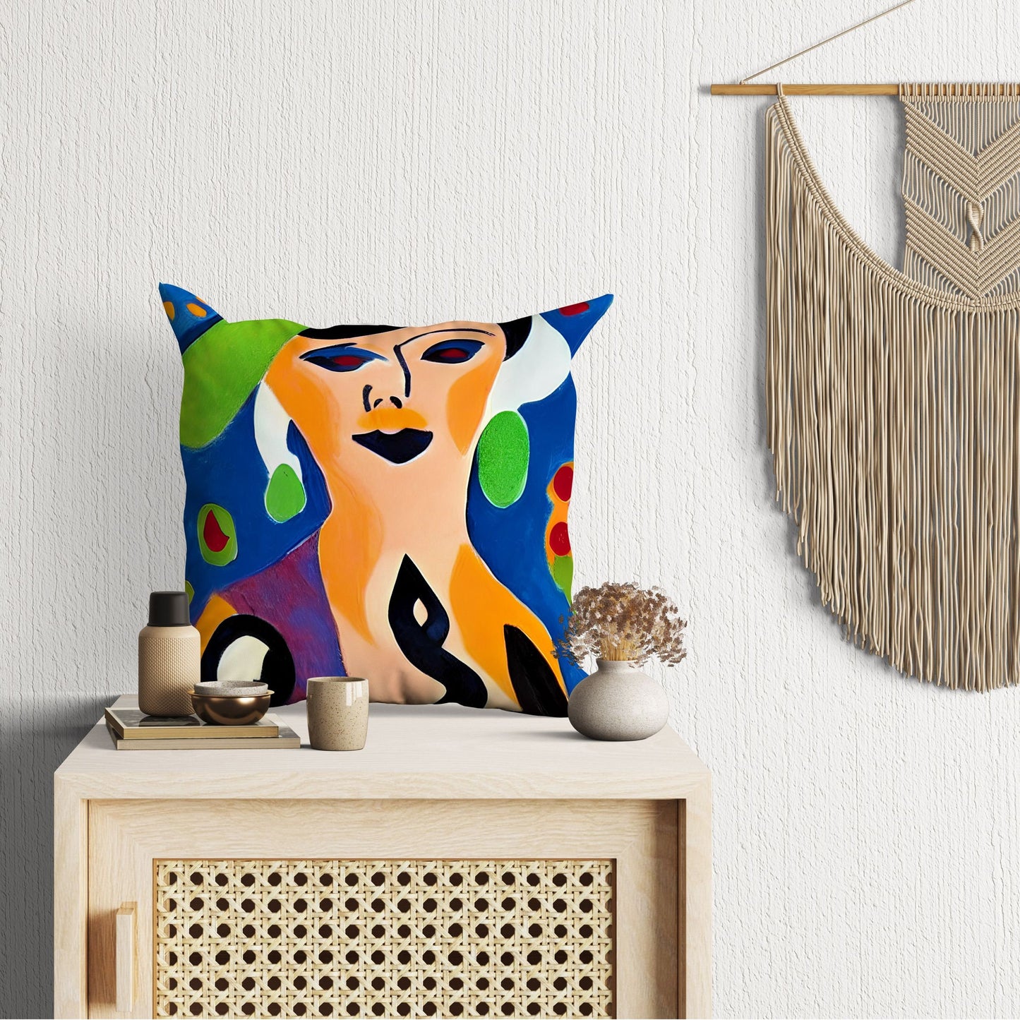 Abstract Girl Decorative Pillow, Abstract Art Pillow, Original Art Pillow, Colorful Pillow Case, Fashion, Large Pillow Cases, Nursery