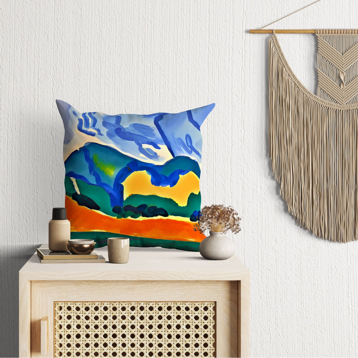 Abstract Landscape With Hills Toss Pillow, Abstract Throw Pillow, Original Art Pillow, Colorful Pillow Case, Fashion, Large Pillow Cases