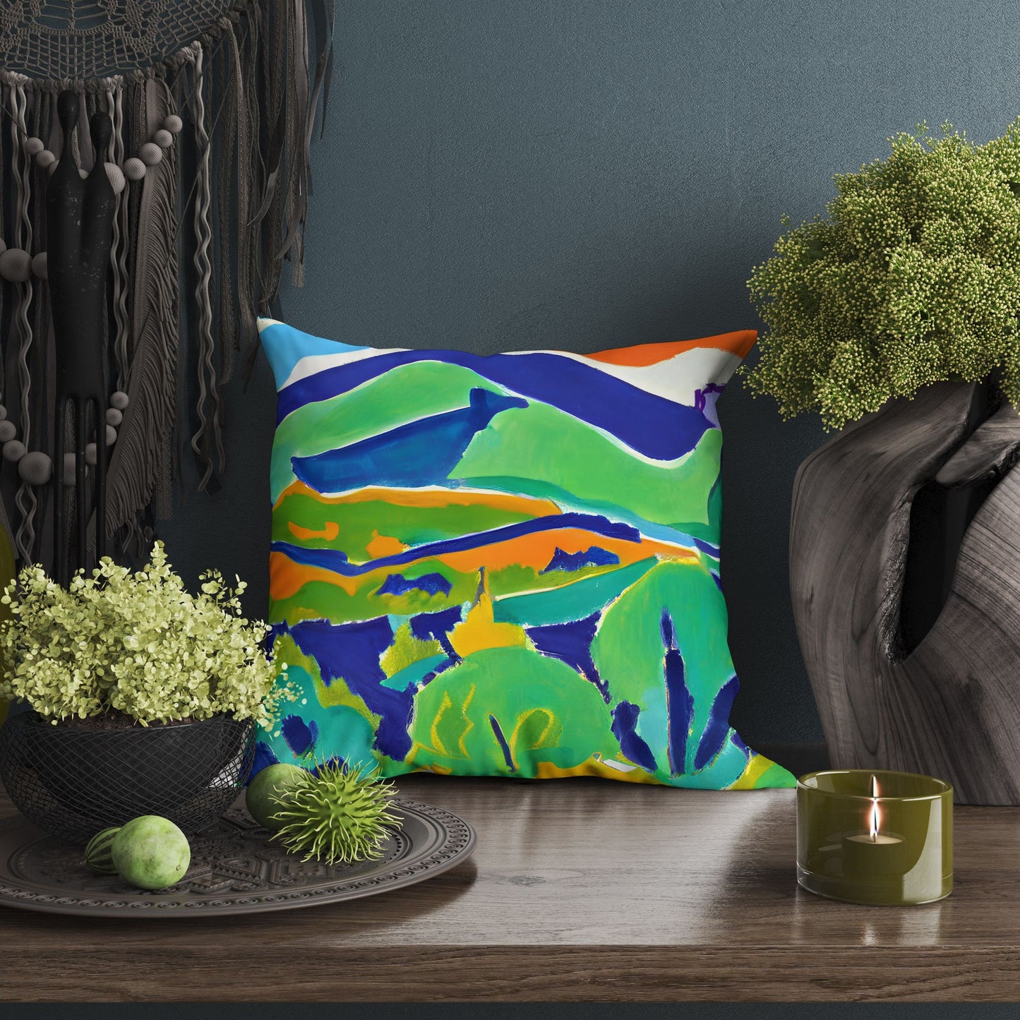 Abstract Landscape With Hills Decorative Pillow, Abstract Throw Pillow Cover, Designer Pillow, Watercolor Pillow Cases, Abstract Decor