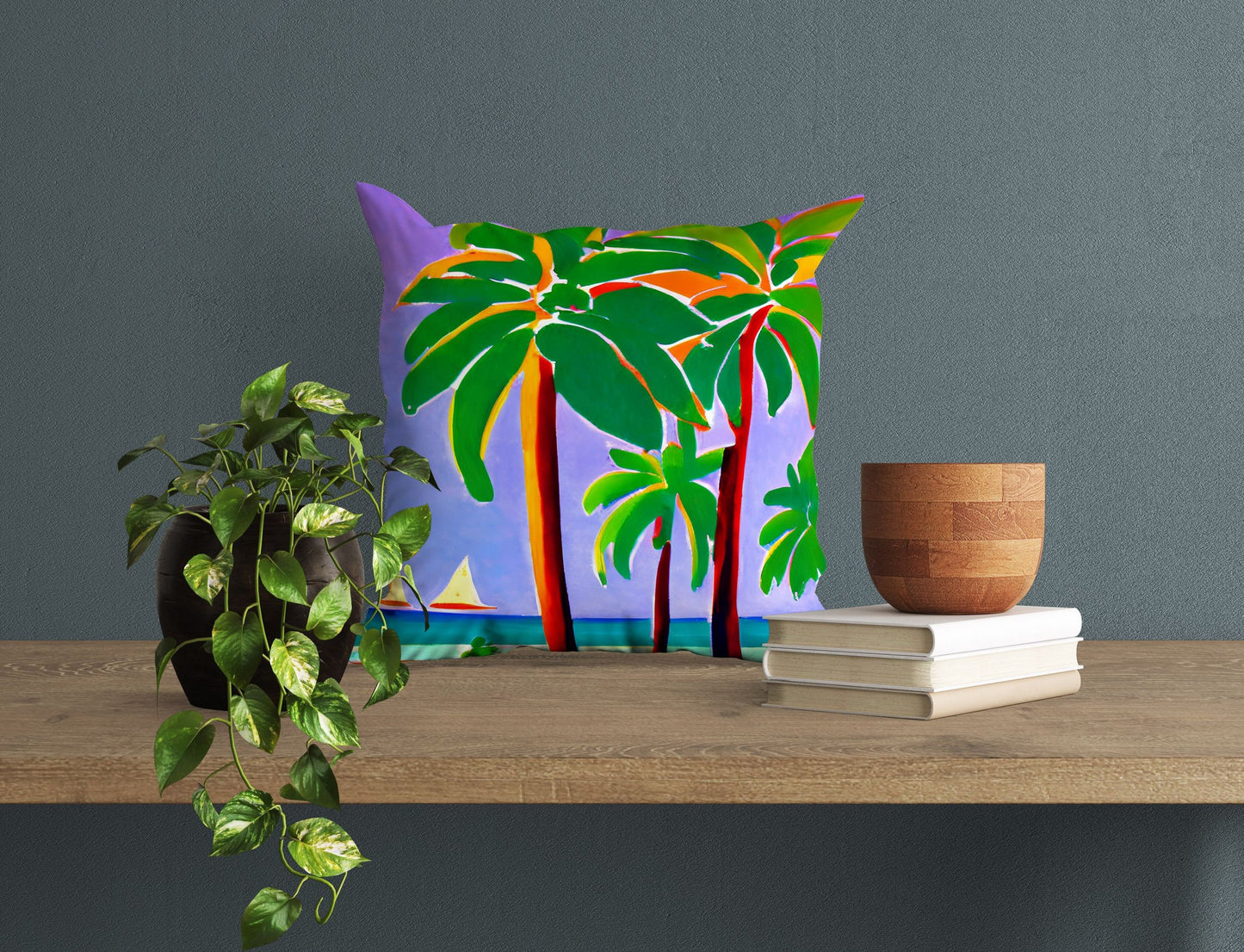 Coconut Trees On The Beach Throw Pillow, Abstract Art Pillow, Original Art Pillow, 24X24 Pillow Case, Housewarming Gift, Indoor Pillow Cases