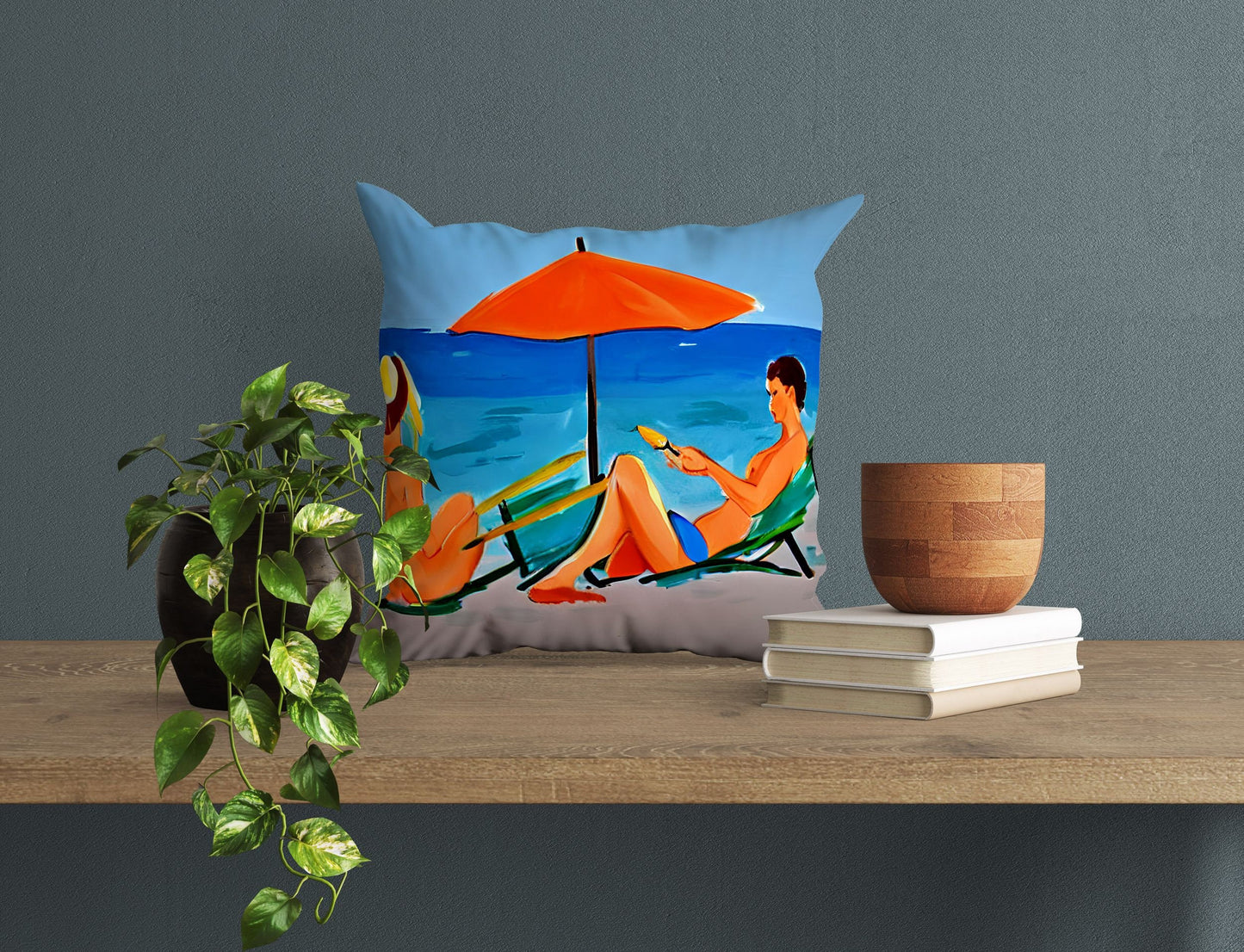 Girls Sunbathing By The Sea Decorative Pillow, Abstract Throw Pillow, Designer Pillow, Colorful Pillow Case, Watercolor Pillow Cases