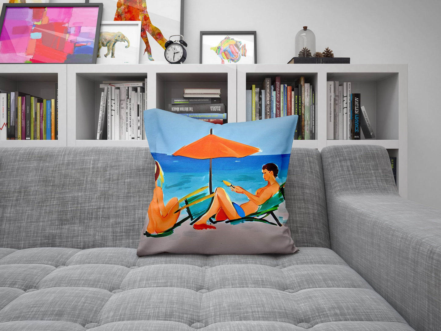 Girls Sunbathing By The Sea Decorative Pillow, Abstract Throw Pillow, Designer Pillow, Colorful Pillow Case, Watercolor Pillow Cases