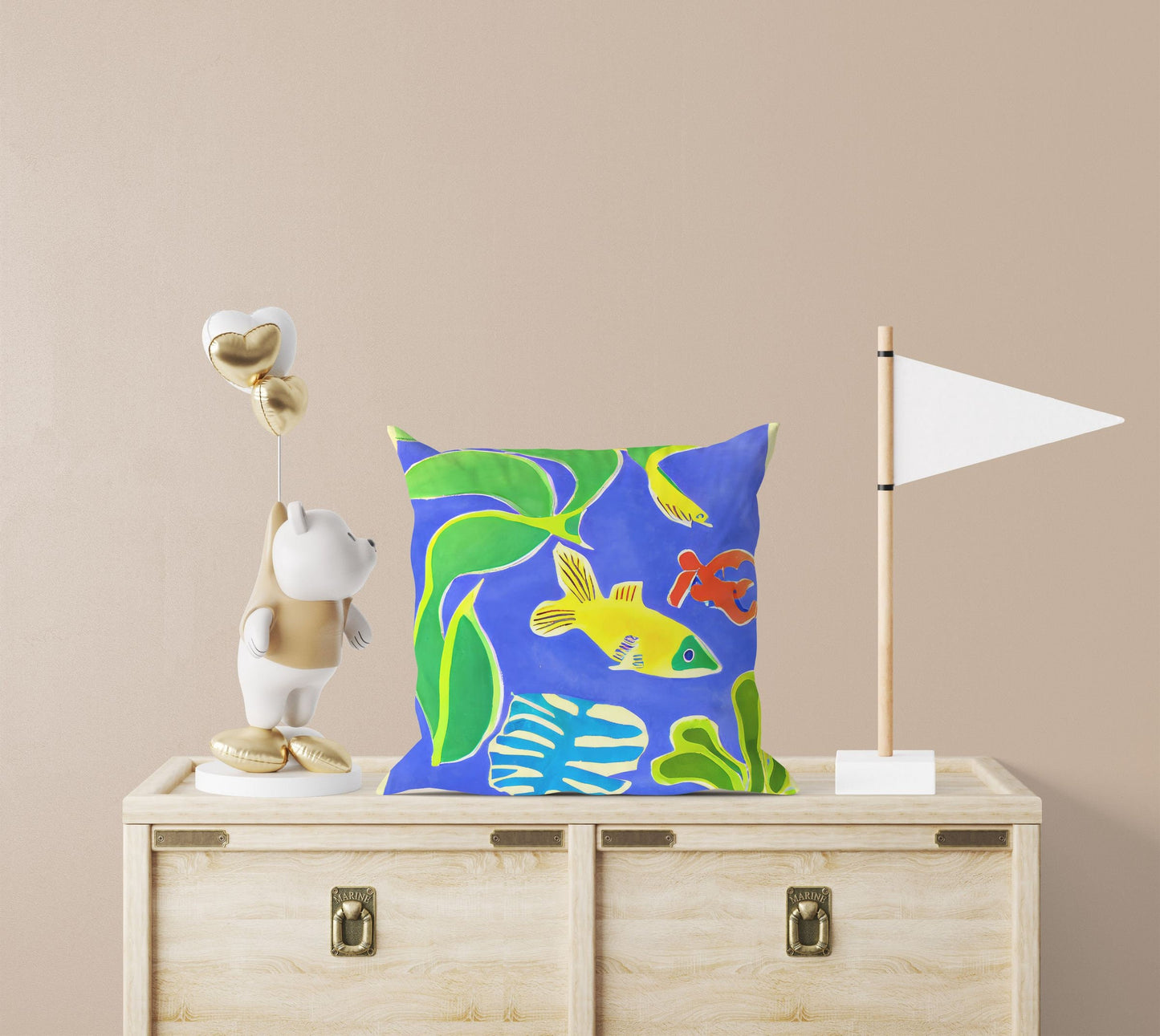Tropical Fish Toss Pillow, Abstract Pillow, Artist Pillow, Colorful Pillow Case, Contemporary Pillow, 24X24 Pillow Case, Nursery Pillows