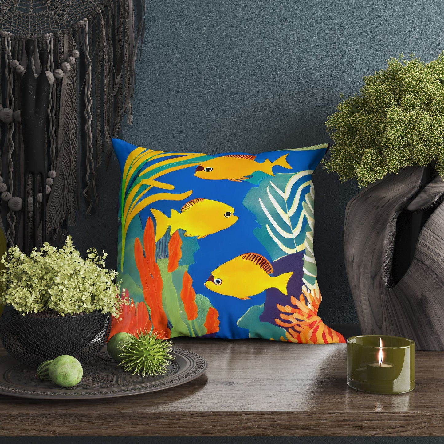 Tropical Fishes Decorative Pillow, Abstract Throw Pillow Cover, Art Pillow, Colorful Pillow Case, Fashion, Large Pillow Cases