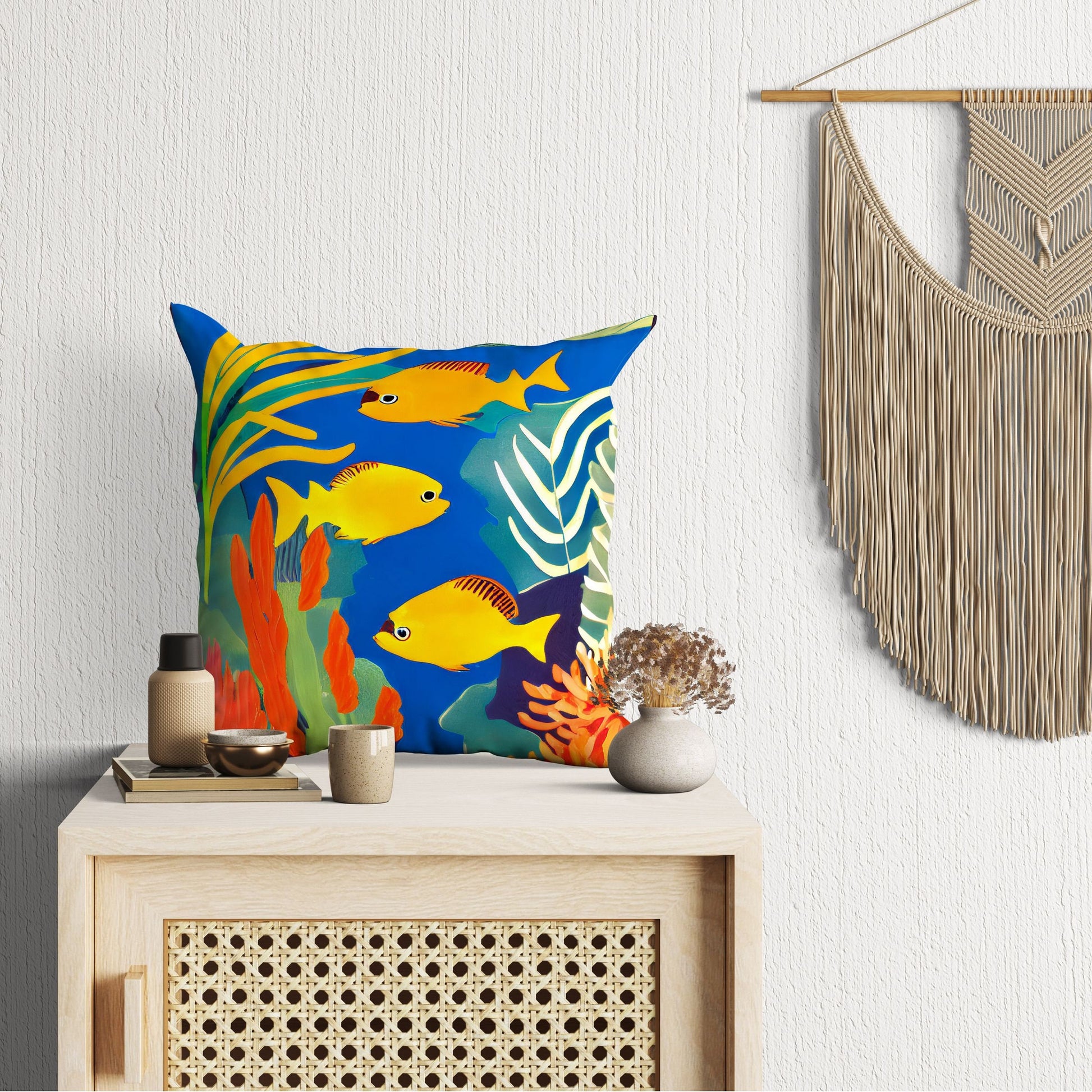 Tropical Fishes Decorative Pillow, Abstract Throw Pillow Cover, Art Pillow, Colorful Pillow Case, Fashion, Large Pillow Cases