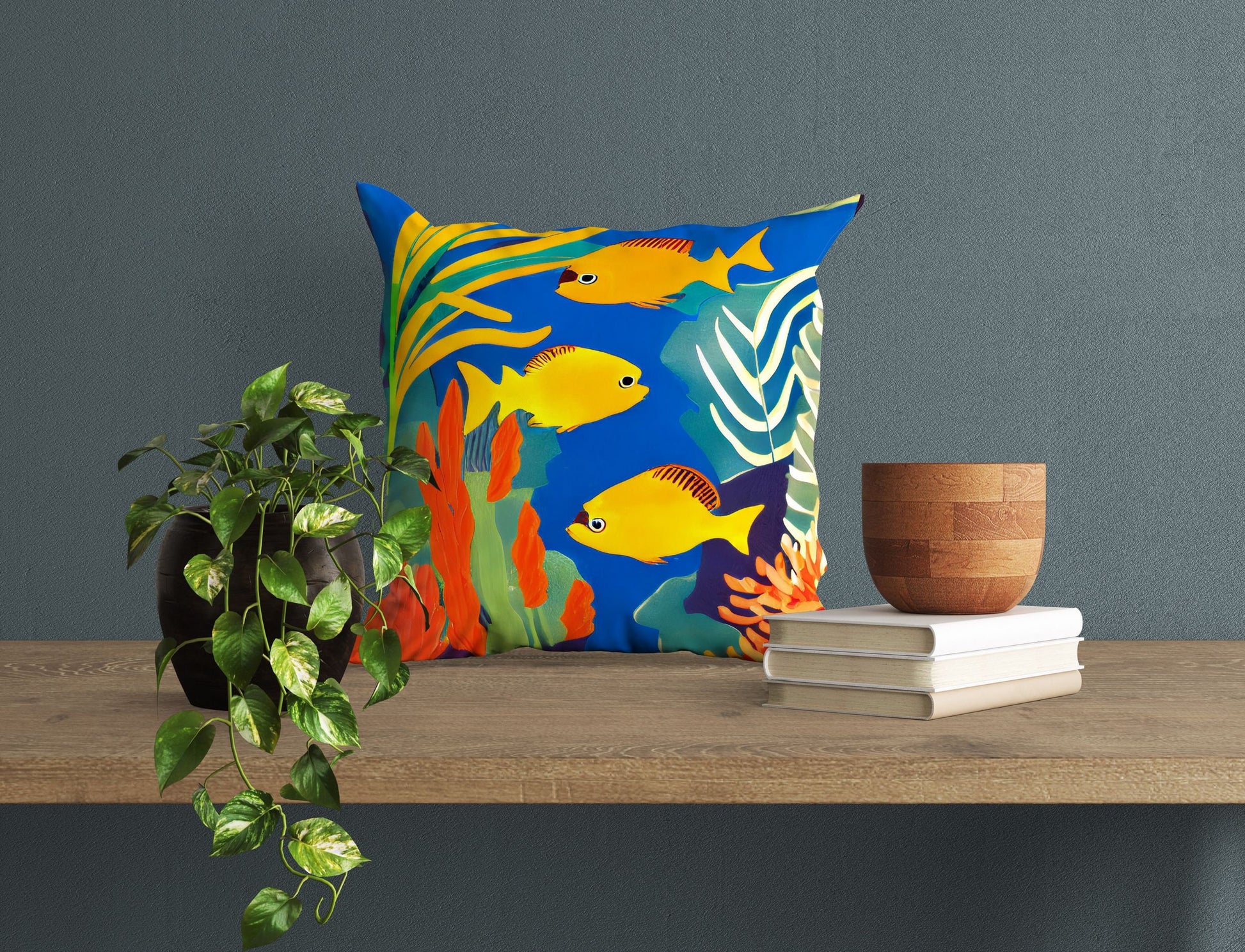 Tropical Fishes Decorative Pillow, Abstract Throw Pillow Cover, Art Pillow, Colorful Pillow Case, Fashion, Large Pillow Cases