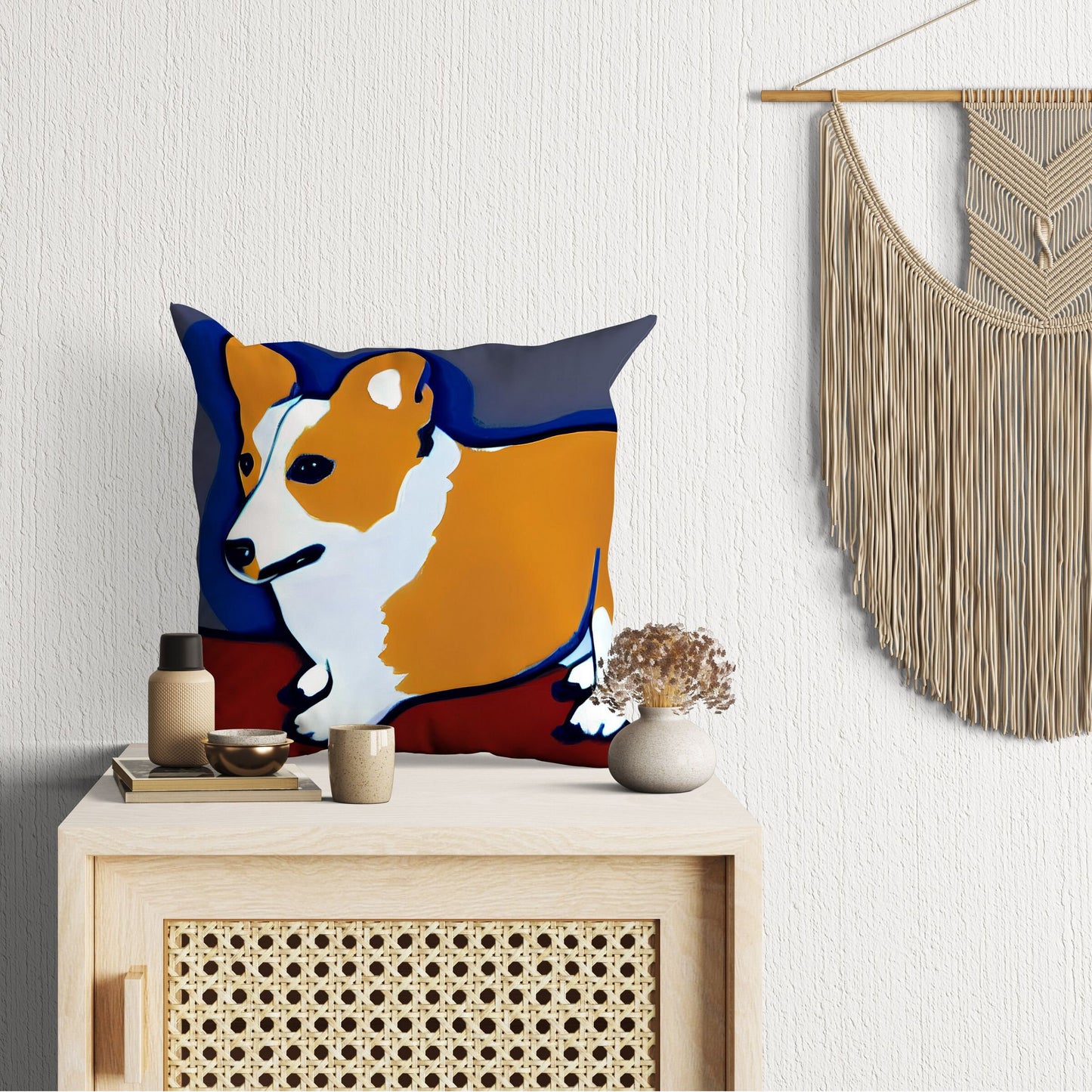 Corgi Dog Original Art Toss Pillow, Abstract Throw Pillow Cover, Artist Pillow, Colorful Pillow Case, Home Decor Pillow, Holiday Gift