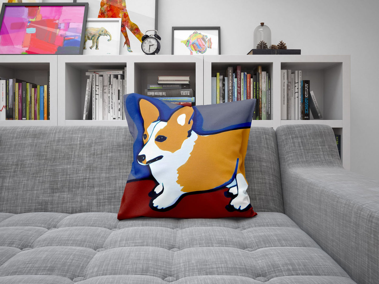 Corgi Dog Original Art Toss Pillow, Abstract Throw Pillow Cover, Artist Pillow, Colorful Pillow Case, Home Decor Pillow, Holiday Gift