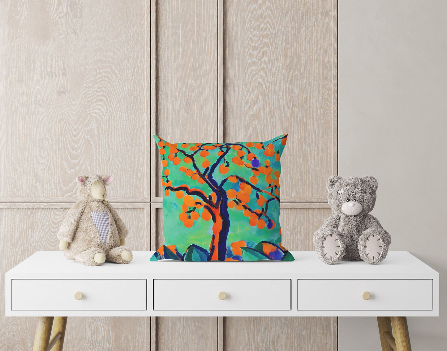 Tree Full Of Fruit Throw Pillow, Abstract Throw Pillow Cover, Designer Pillow, Colorful Pillow Case, Nursery Pillows, Sofa Pillows