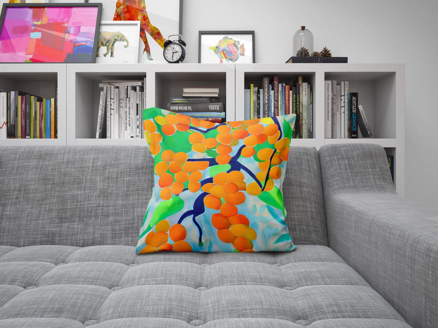 Tree Full Of Fruit Decorative Pillow, Abstract Throw Pillow Cover, Original Art Pillow, Colorful Pillow Case Home Decor Pillow, Sofa Pillows