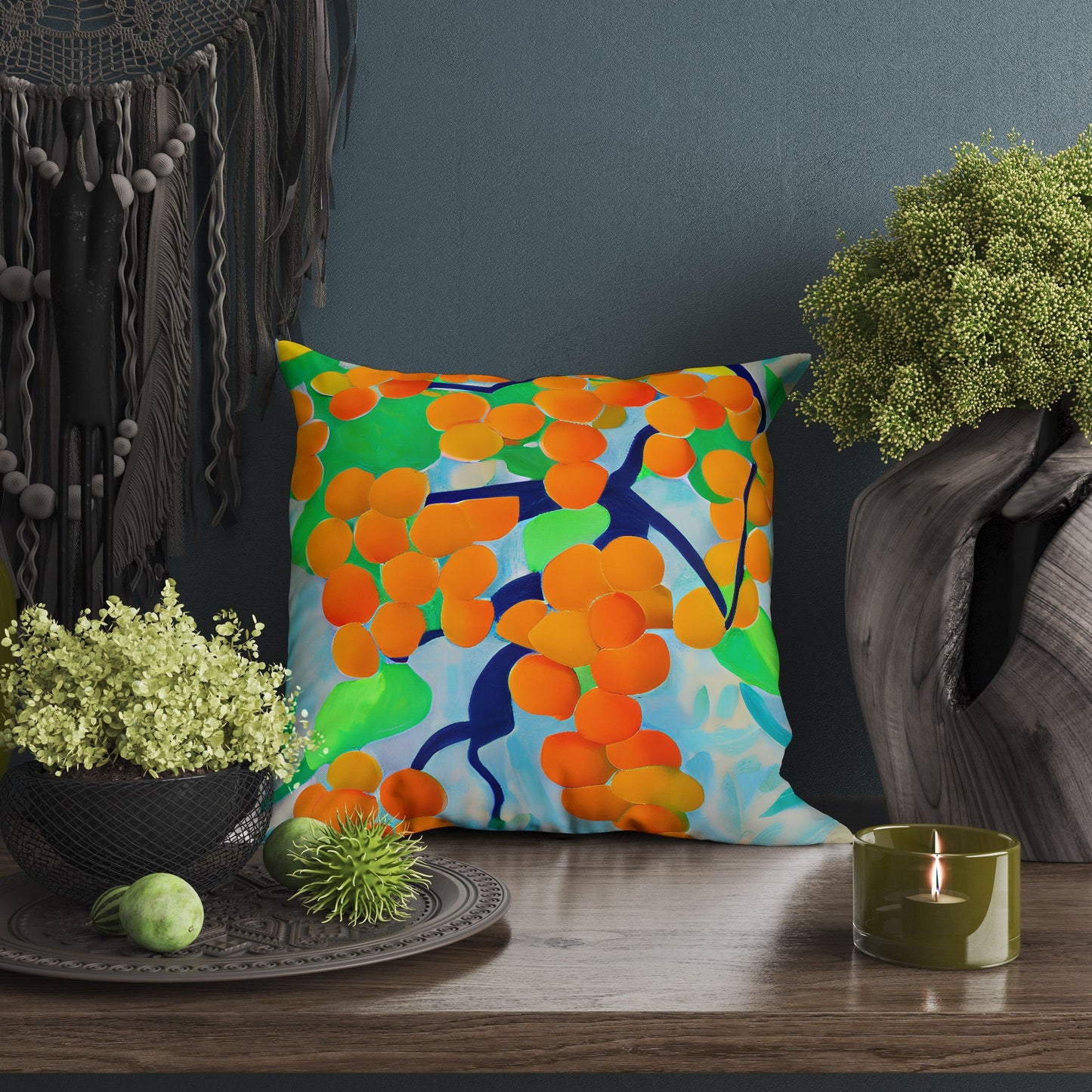 Tree Full Of Fruit Decorative Pillow, Abstract Throw Pillow Cover, Original Art Pillow, Colorful Pillow Case Home Decor Pillow, Sofa Pillows