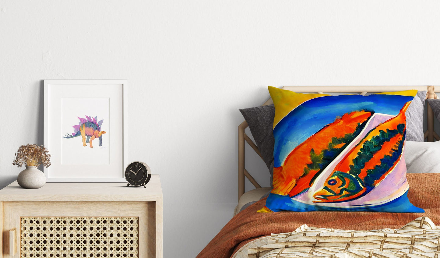 Pan-Fried Fishes Throw Pillow Cover, Abstract Pillow Case, Designer Pillow, Colorful Pillow Case, Housewarming Gift, Nursery Pillow