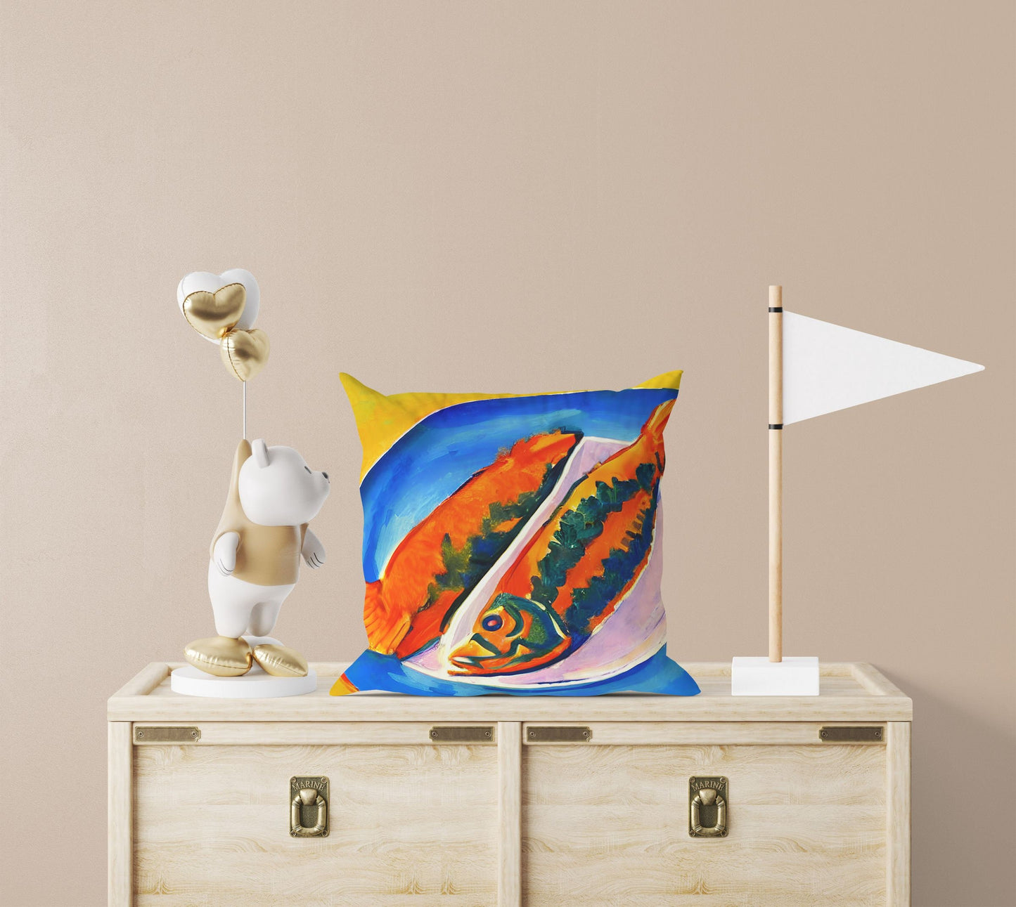 Pan-Fried Fishes Throw Pillow Cover, Abstract Pillow Case, Designer Pillow, Colorful Pillow Case, Housewarming Gift, Nursery Pillow