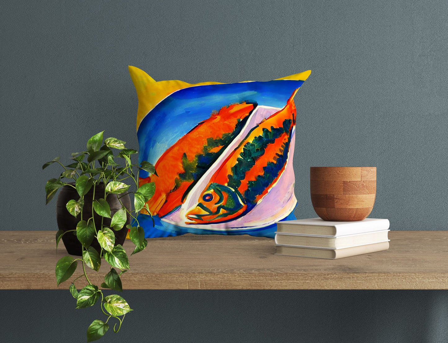 Pan-Fried Fishes Throw Pillow Cover, Abstract Pillow Case, Designer Pillow, Colorful Pillow Case, Housewarming Gift, Nursery Pillow