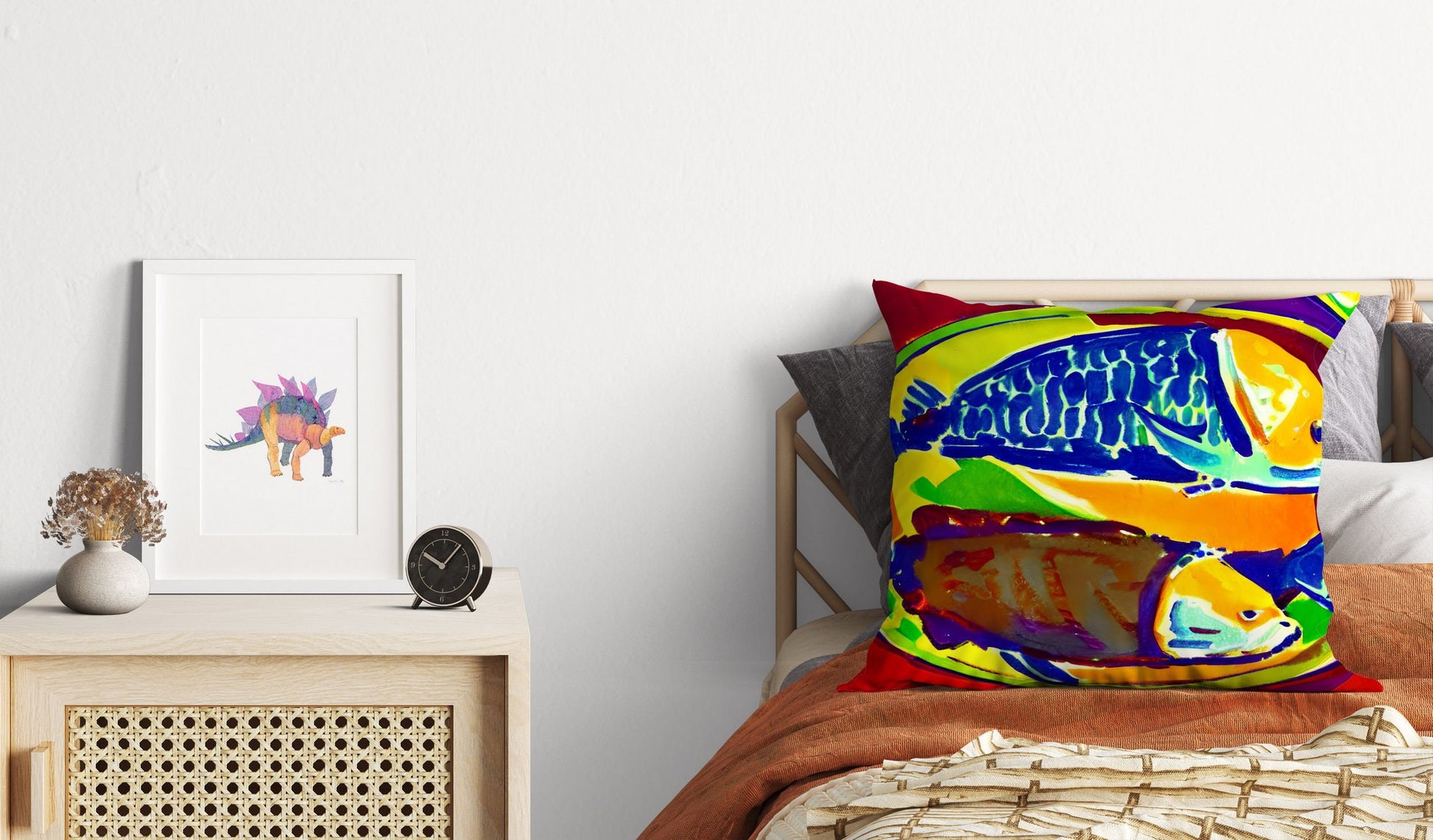 Pan-Fried Fishes Throw Pillow Cover, Abstract Pillow Case, Designer Pillow, Colorful Pillow Case, Housewarming Gift, Abstract Decor
