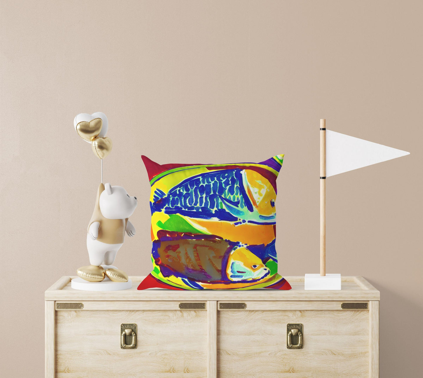 Pan-Fried Fishes Throw Pillow Cover, Abstract Pillow Case, Designer Pillow, Colorful Pillow Case, Housewarming Gift, Abstract Decor