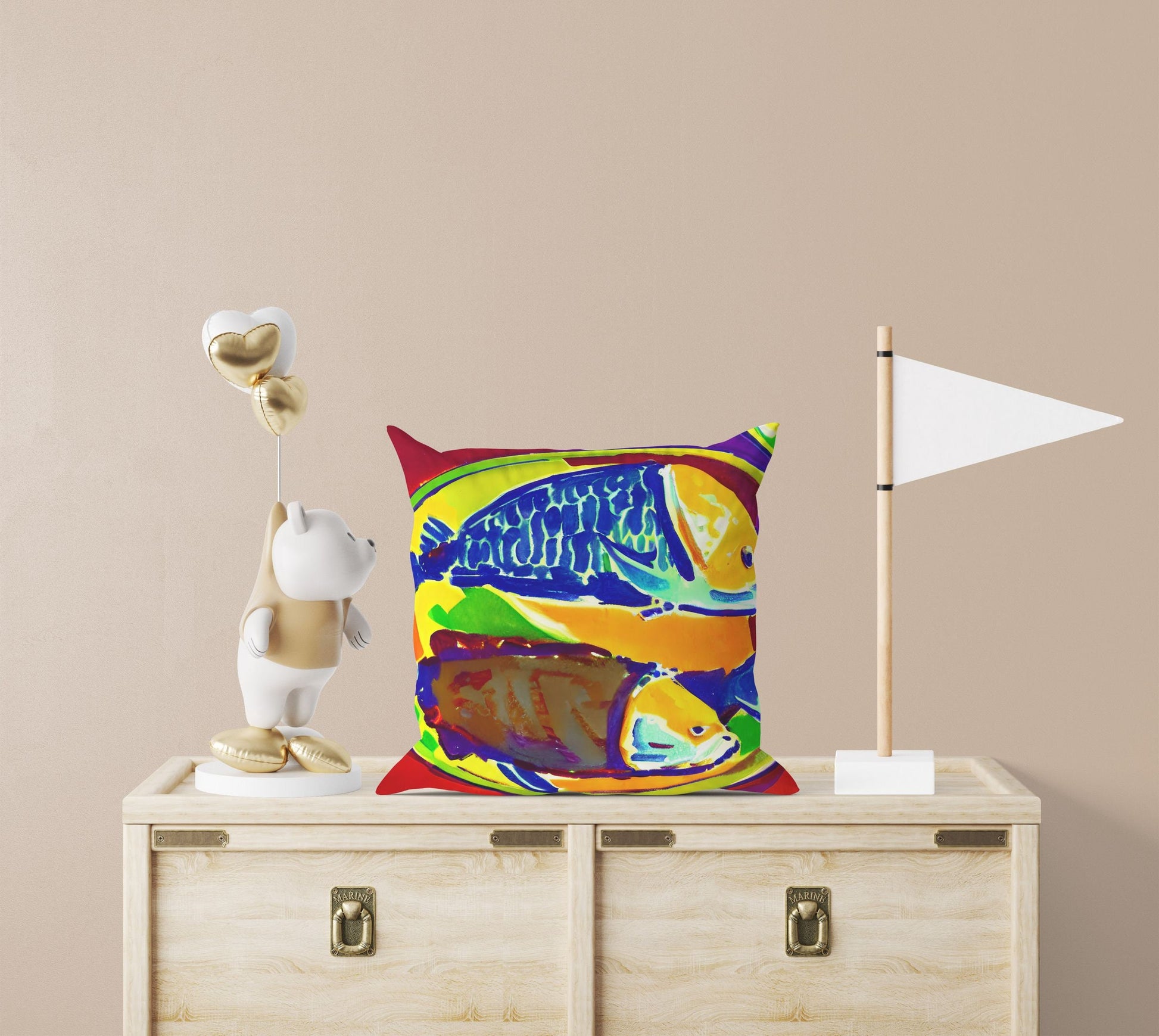 Pan-Fried Fishes Throw Pillow Cover, Abstract Pillow Case, Designer Pillow, Colorful Pillow Case, Housewarming Gift, Abstract Decor