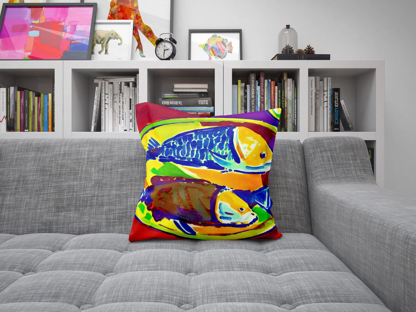 Pan-Fried Fishes Throw Pillow Cover, Abstract Pillow Case, Designer Pillow, Colorful Pillow Case, Housewarming Gift, Abstract Decor