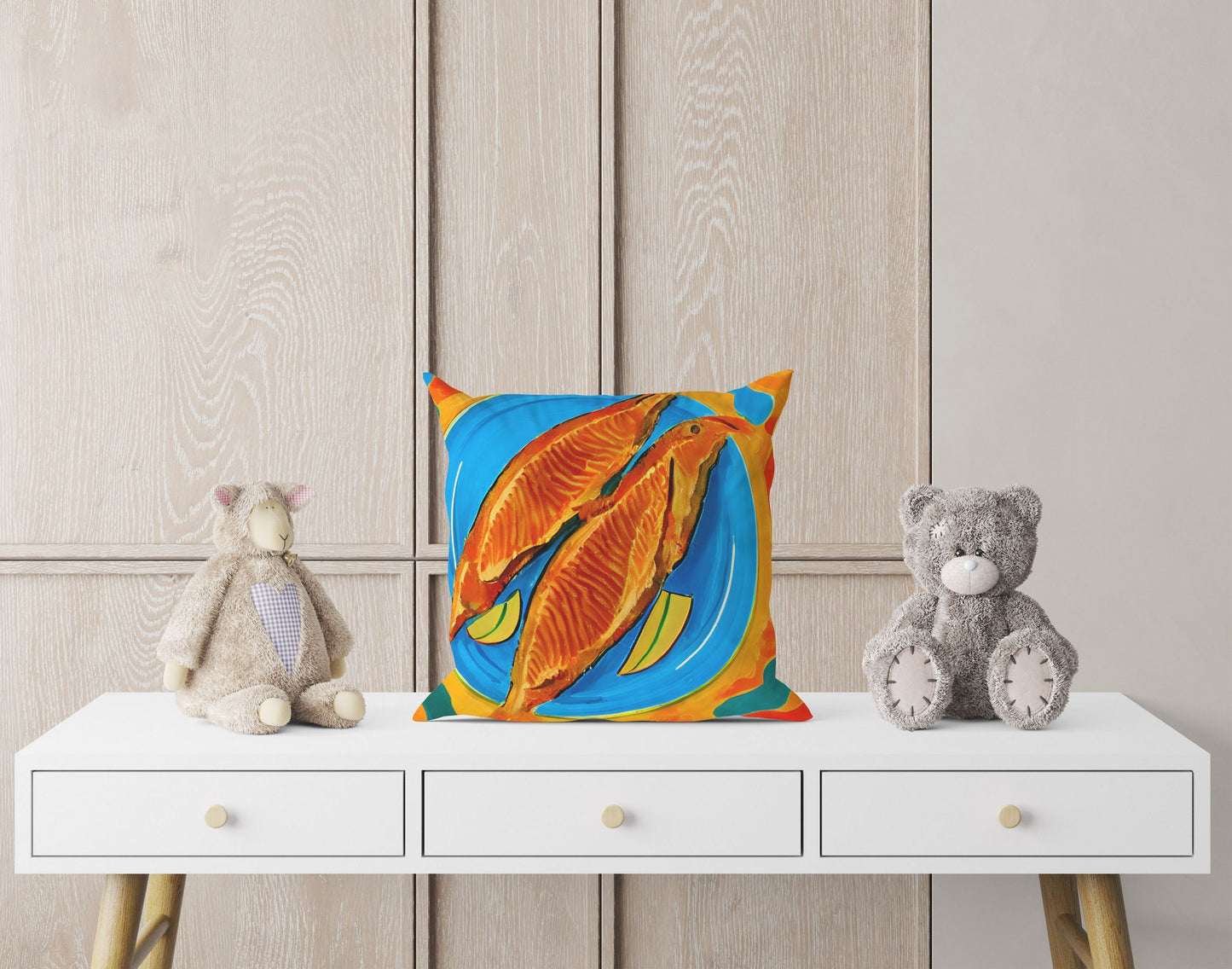 Pan-Fried Cod Decorative Pillow, Abstract Throw Pillow, Watercolor Pillow Cases, Large Pillow Cases, Christmas Pillow, Abstract Decor