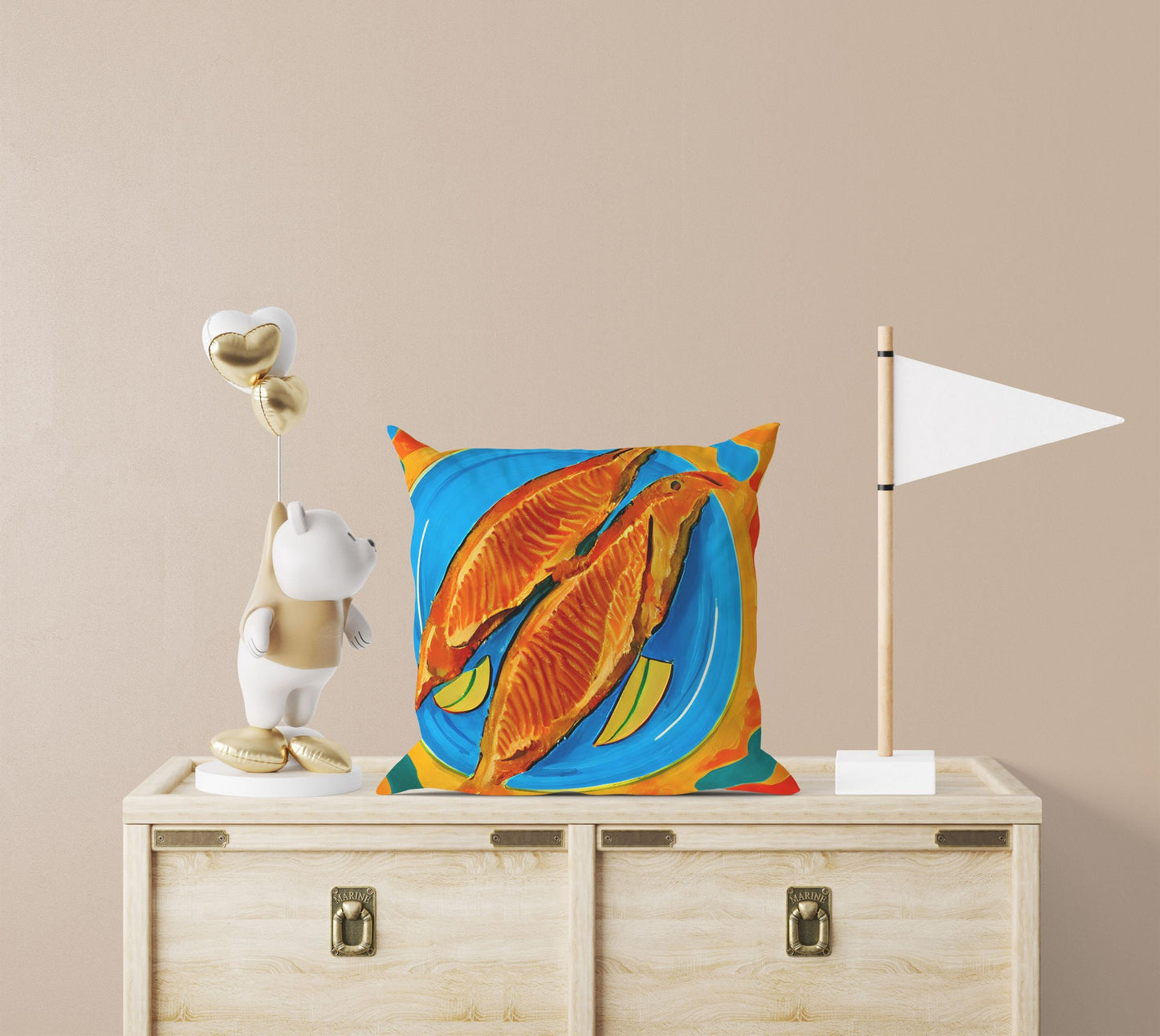 Pan-Fried Cod Decorative Pillow, Abstract Throw Pillow, Watercolor Pillow Cases, Large Pillow Cases, Christmas Pillow, Abstract Decor