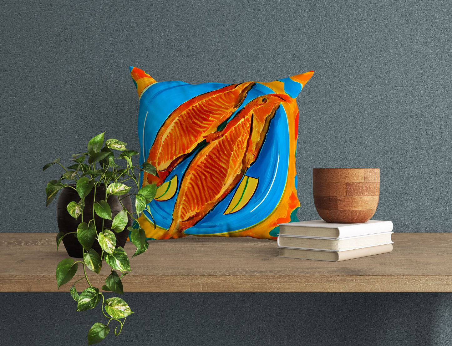 Pan-Fried Cod Decorative Pillow, Abstract Throw Pillow, Watercolor Pillow Cases, Large Pillow Cases, Christmas Pillow, Abstract Decor