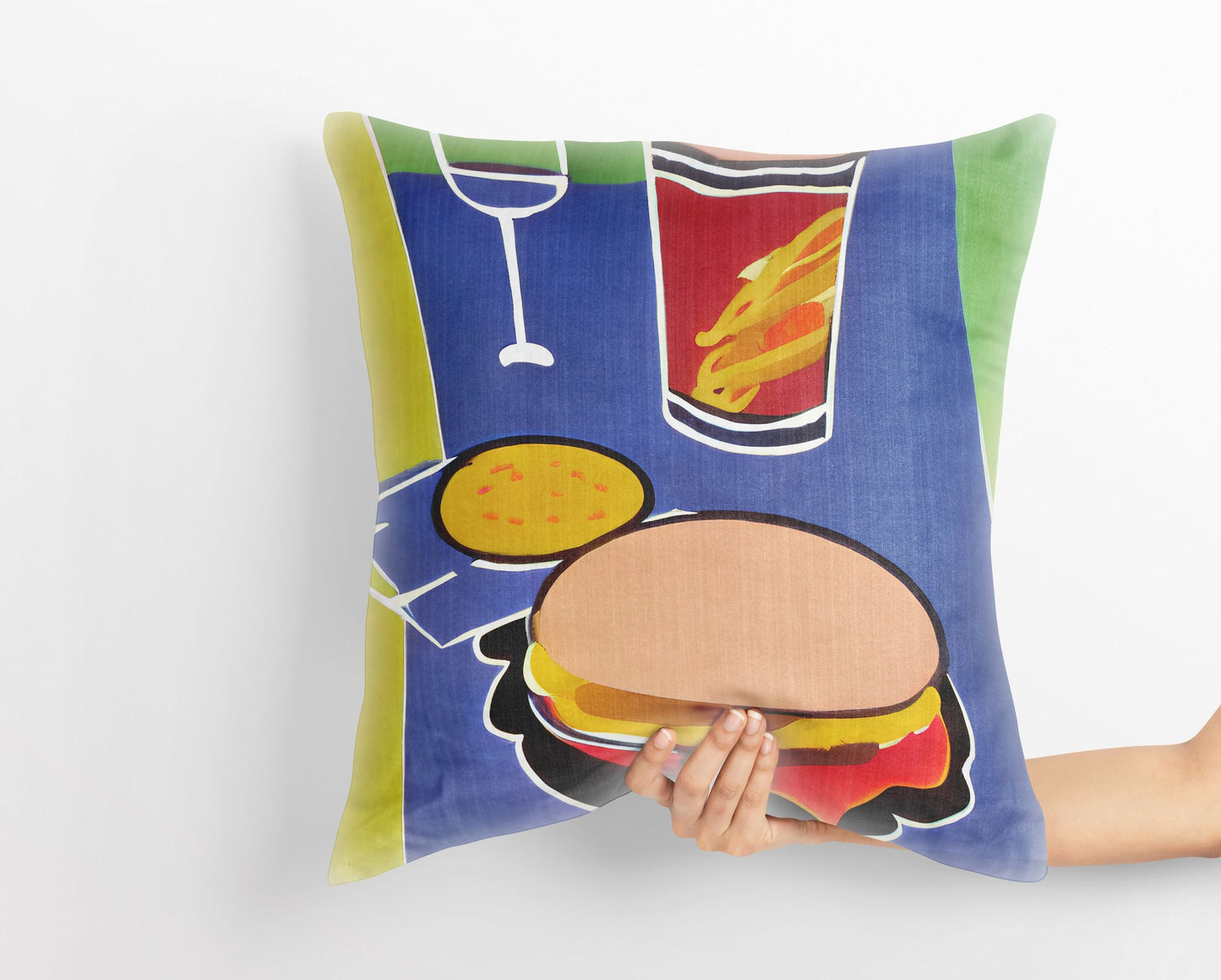 Hamburger And Drink Decorative Pillow, Abstract Throw Pillow, Contemporary Pillow, Square Pillow, Home Decor Pillow, Girl Pillow