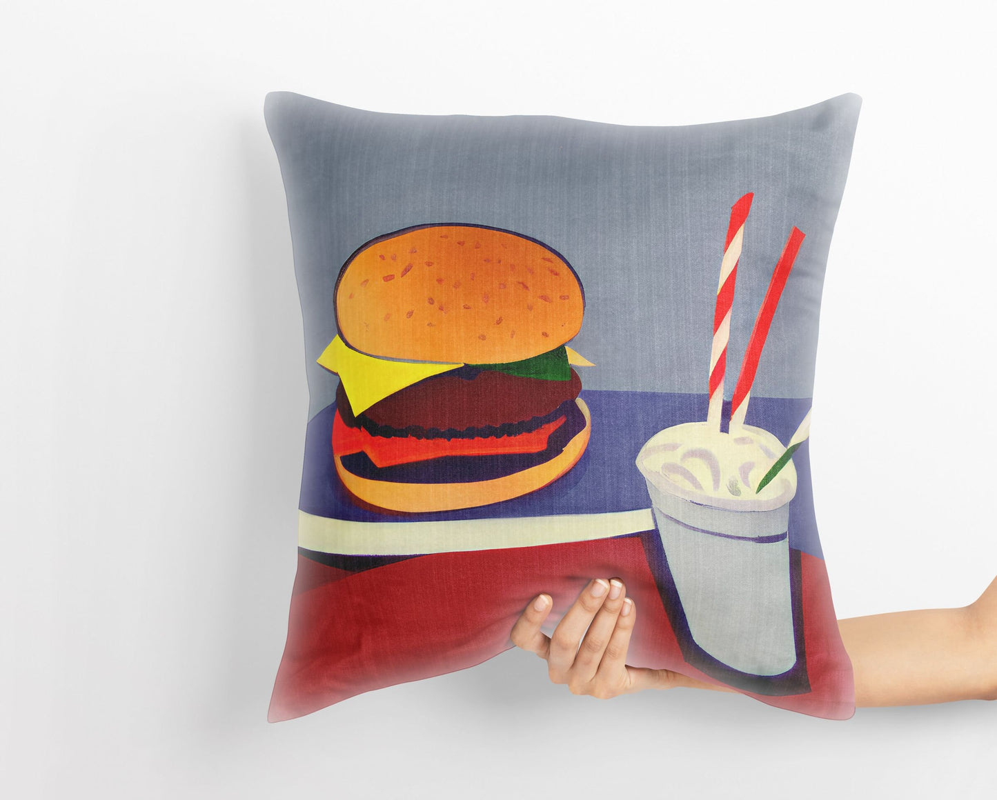 Hamburger And Drink, Pillow Case, Abstract Art Pillow, Designer Pillow, Colorful Pillow Case, Fashion, Playroom Decor, Pillow Cases Kids