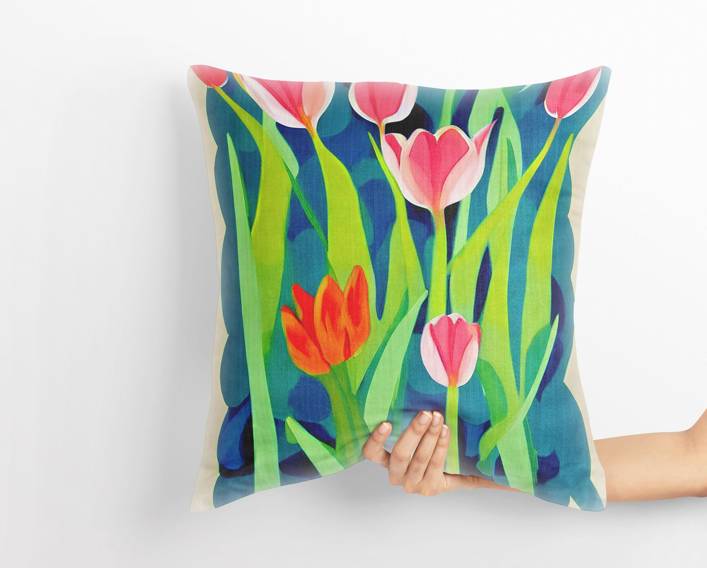 Tulips Decorative Pillow, Flower Pillow, Designer Pillow, Colorful Pillow Case, Contemporary Pillow, 24X24 Pillow Case, Housewarming Gift