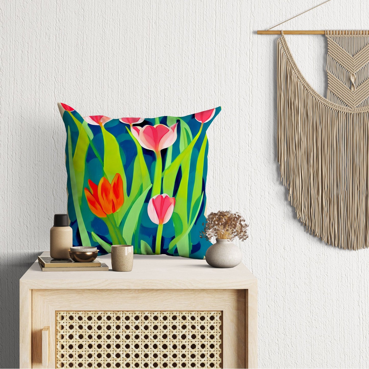 Tulips Decorative Pillow, Flower Pillow, Designer Pillow, Colorful Pillow Case, Contemporary Pillow, 24X24 Pillow Case, Housewarming Gift