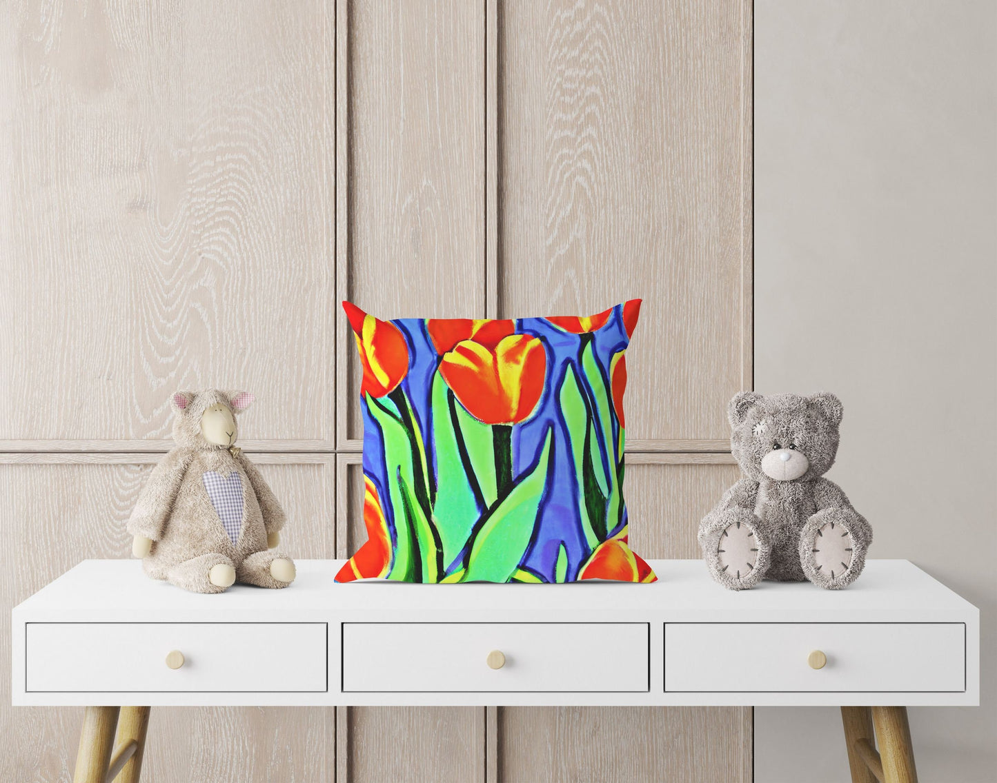 Tulips Decorative Pillow, Abstract Floral Pillow Covers, Comfortable, Colorful Pillow Case, Fashion, Home And Living, Holiday Gift