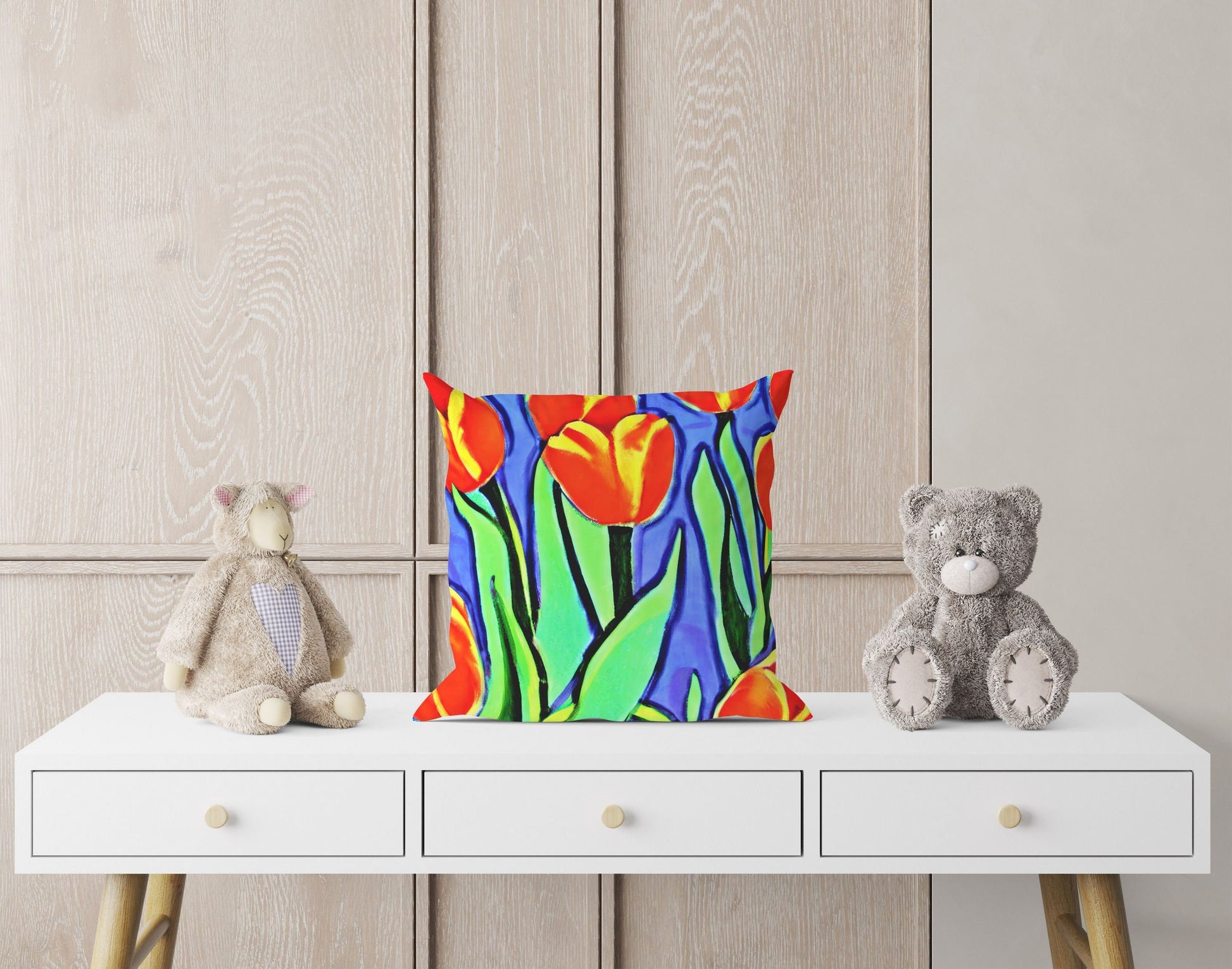 Tulips Decorative Pillow, Abstract Floral Pillow Covers, Comfortable, Colorful Pillow Case, Fashion, Home And Living, Holiday Gift