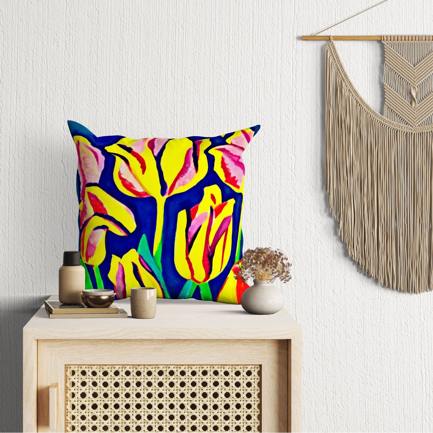 Tulips Throw Pillow, Floral Pillow, Comfortable, Colorful Pillow Case, Watercolor Pillow Case, Square Pillow, Christmas Pillow, Sofa Pillows