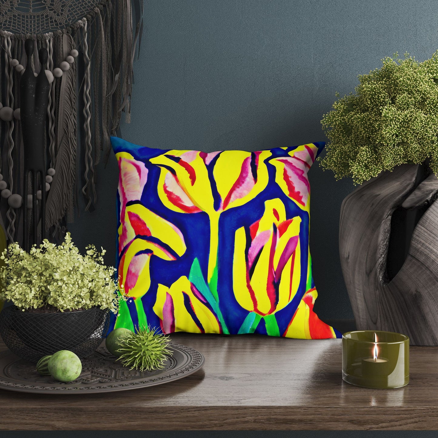 Tulips Throw Pillow, Floral Pillow, Comfortable, Colorful Pillow Case, Watercolor Pillow Case, Square Pillow, Christmas Pillow, Sofa Pillows
