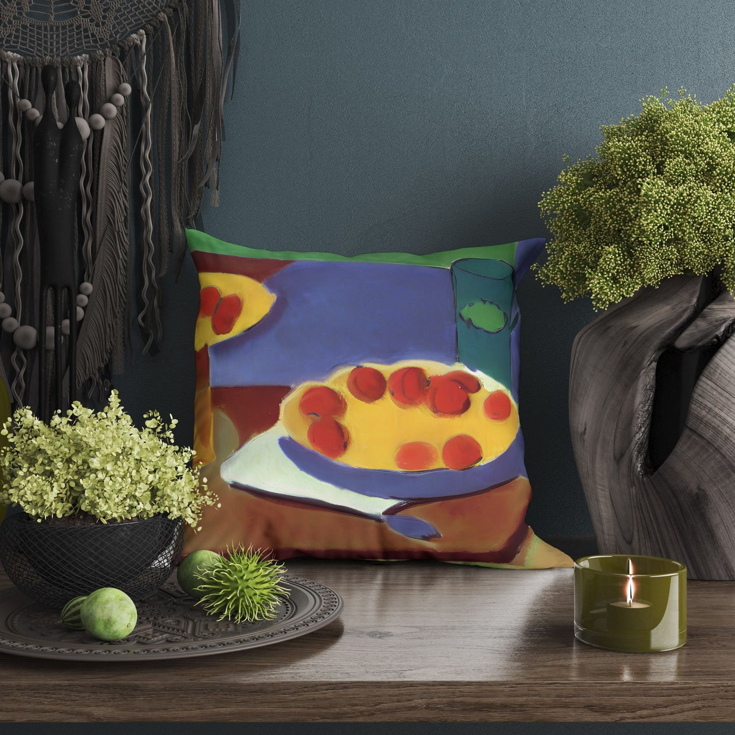 Bread And Drink Pillow Case, Abstract Throw Pillow, Designer Pillow, Colorful Pillow Case, Contemporary Pillow, 24X24 Pillow Case