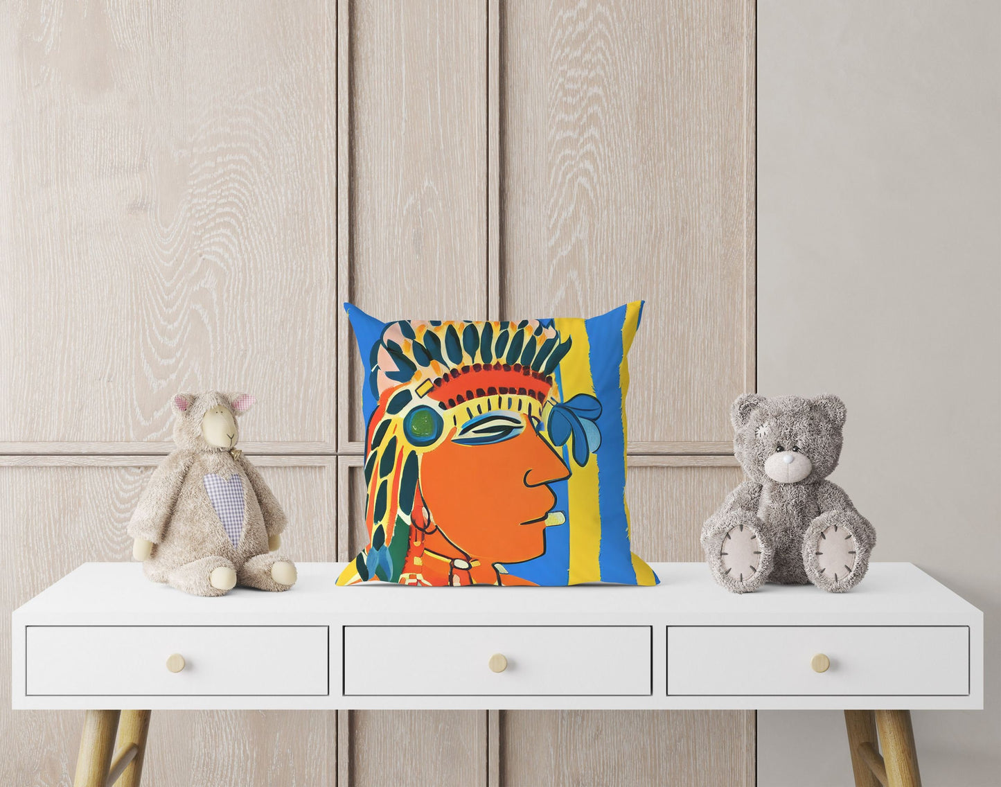 Indian Chief Pillow Case, Abstract Throw Pillow, Soft Pillow Cases, Colorful Pillow Case, Beautiful Pillow, 20X20 Pillow Cover