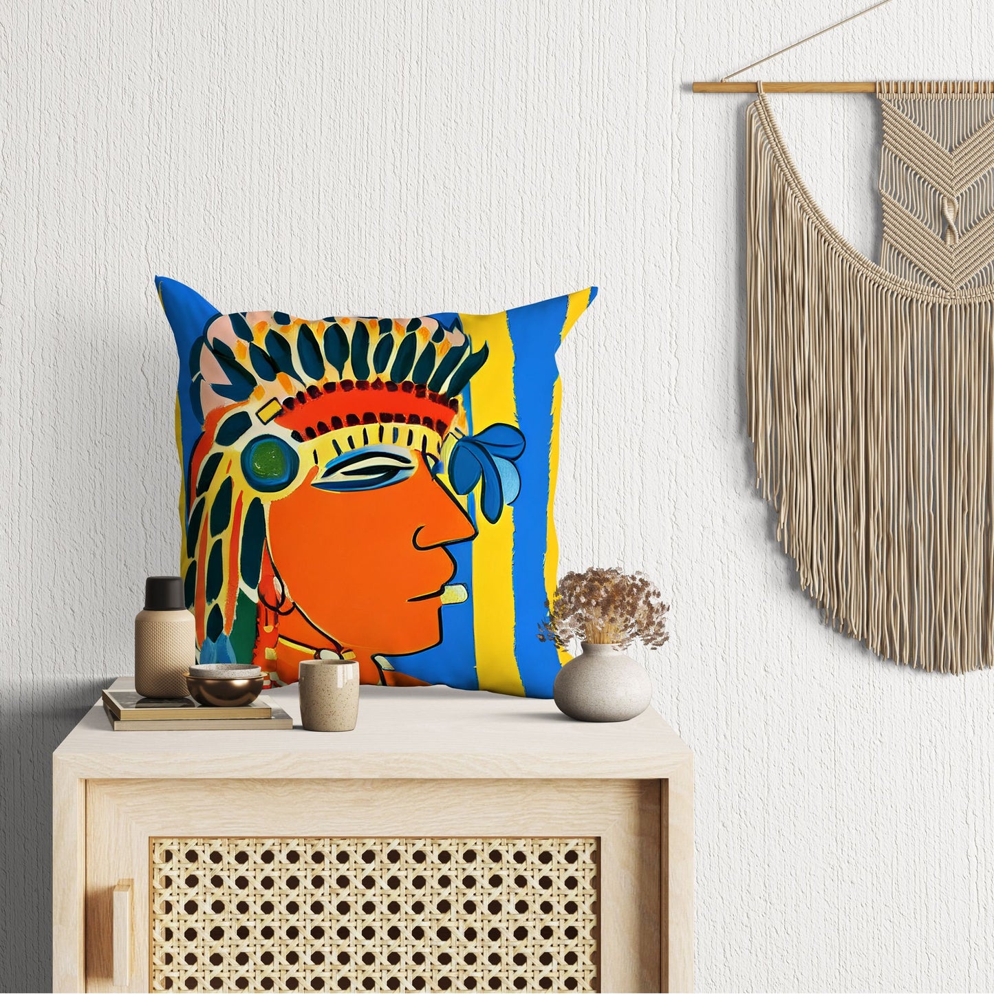Indian Chief Pillow Case, Abstract Throw Pillow, Soft Pillow Cases, Colorful Pillow Case, Beautiful Pillow, 20X20 Pillow Cover