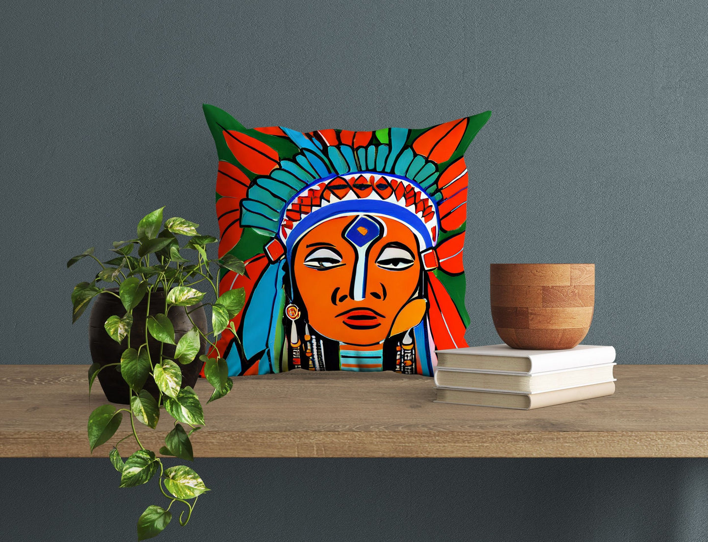 Indian Chief Pillow Case, Abstract Pillow Case, Artist Pillow, Colorful Pillow Case, Fashion, 20X20 Pillow, Home And Living, Abstract Decor